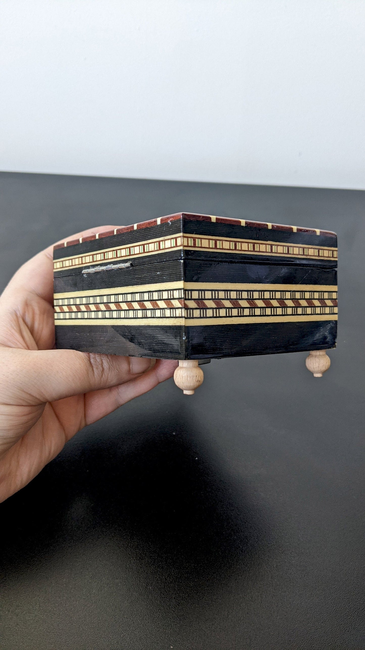 70s Laguna Musical Jewellery Box, Small Wooden Intarsia Music Box