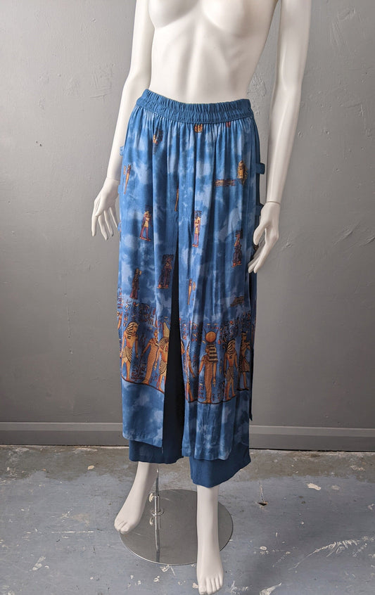 90s Wide Leg Summer Trousers with Egyptian Gods, Size Small Medium