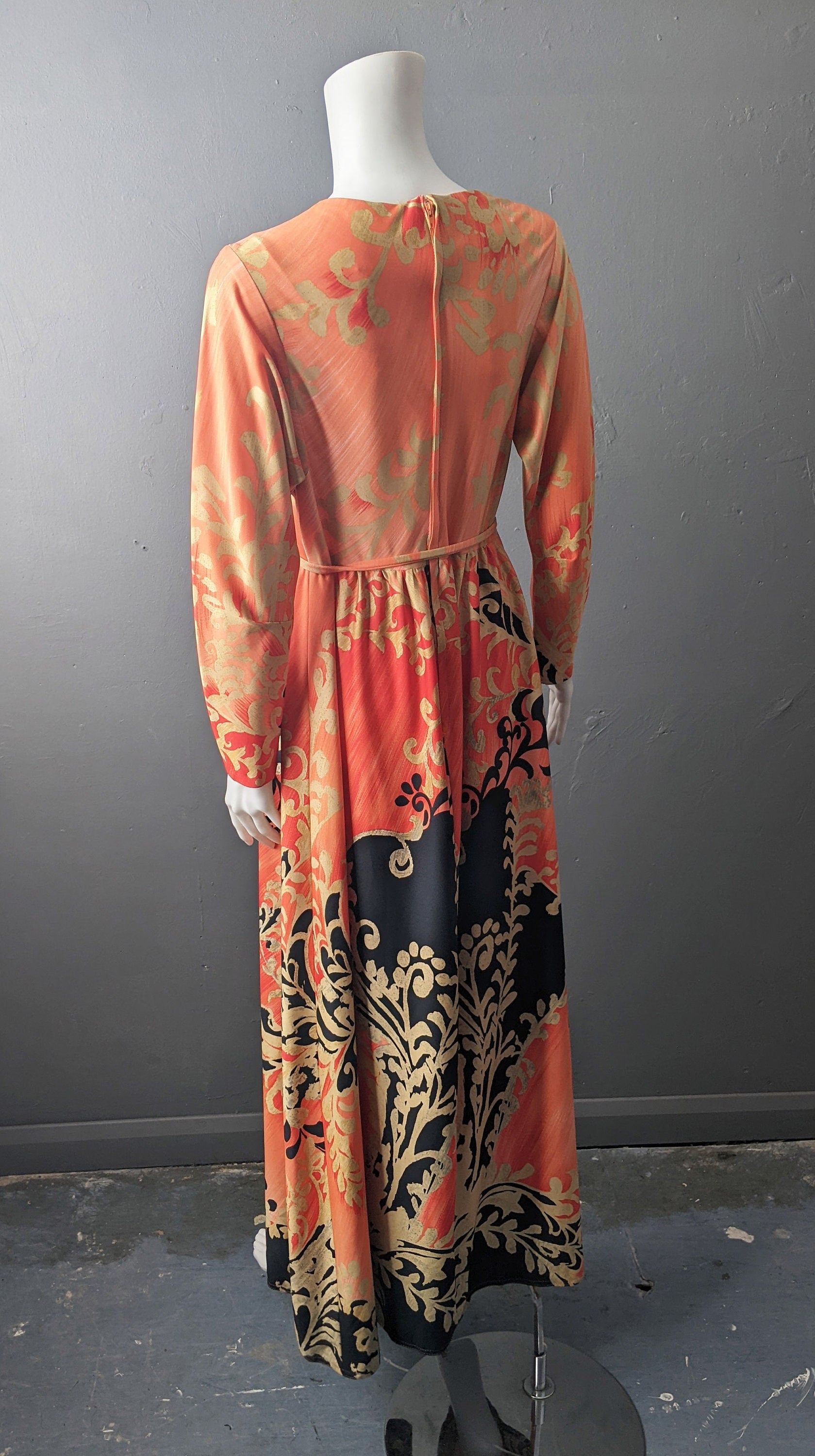 70s Cowl Neck Maxi Dress by Clive Byrne, Seventies Bohemian, Size Small Medium