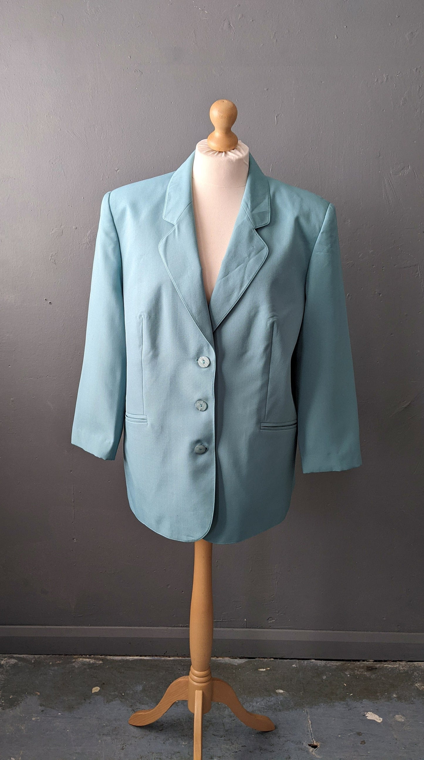 80s Duck Egg Blue Blazer, Lightweight Summer Jacket, Plus Size XXL
