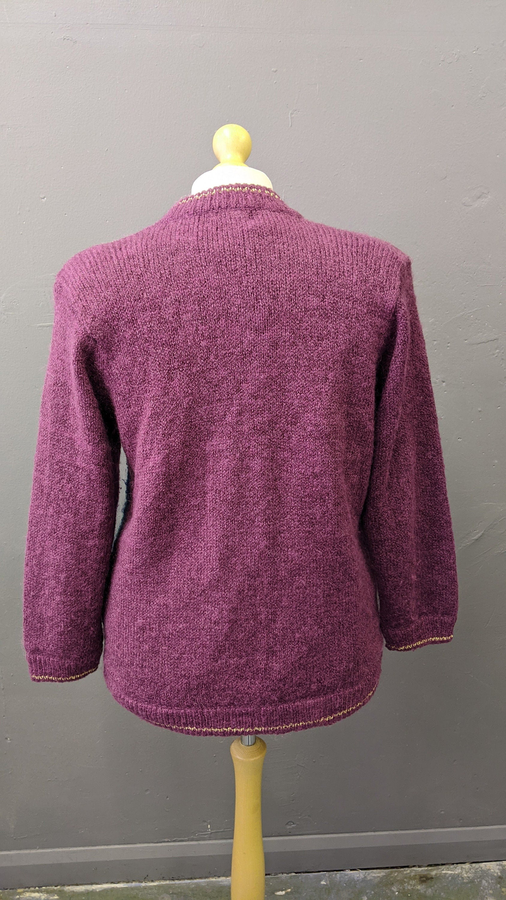 80s Colourful Cardigan, Wool Blend Multicoloured Coatigan, Size Medium Large