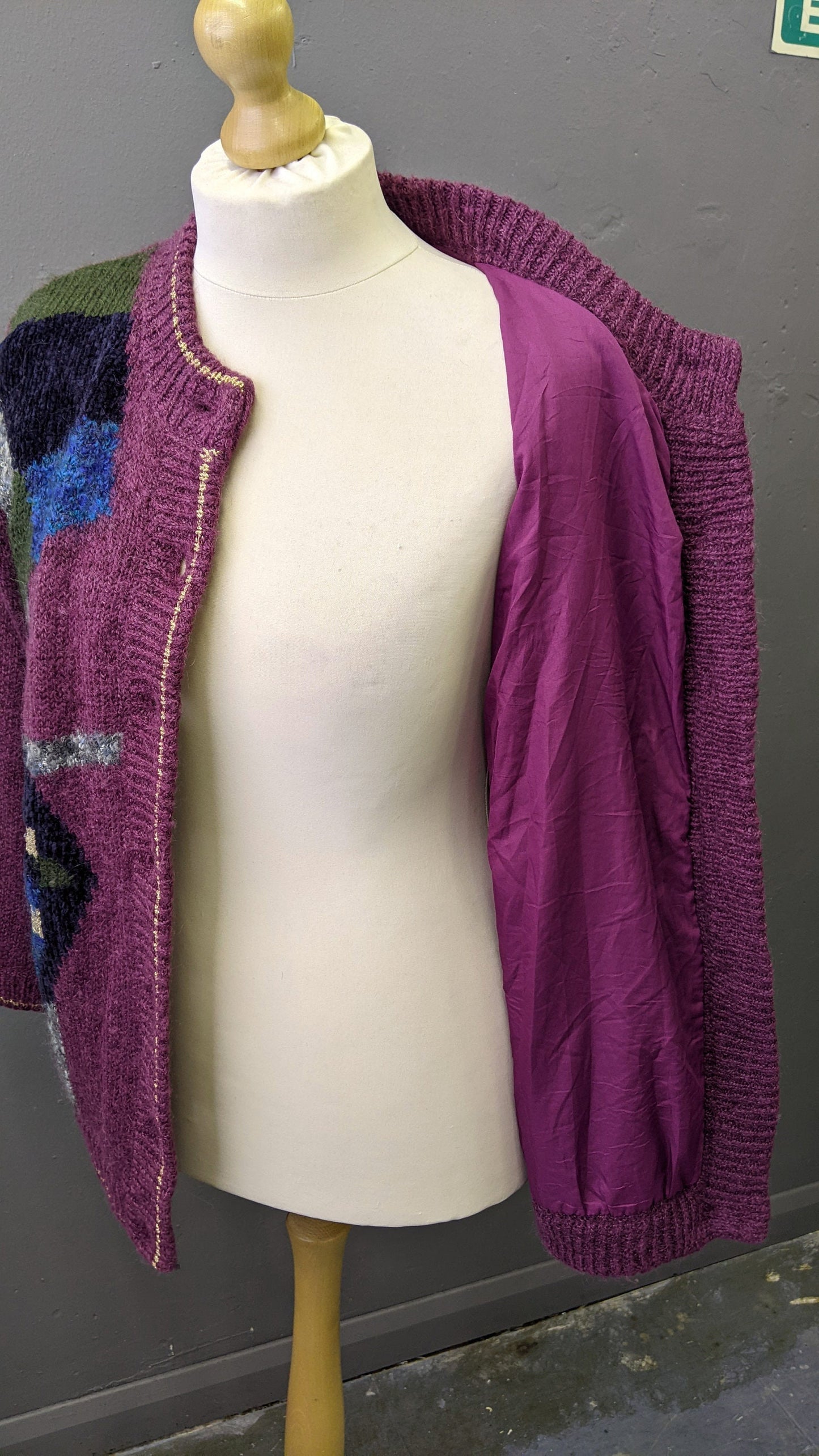 80s Colourful Cardigan, Wool Blend Multicoloured Coatigan, Size Medium Large