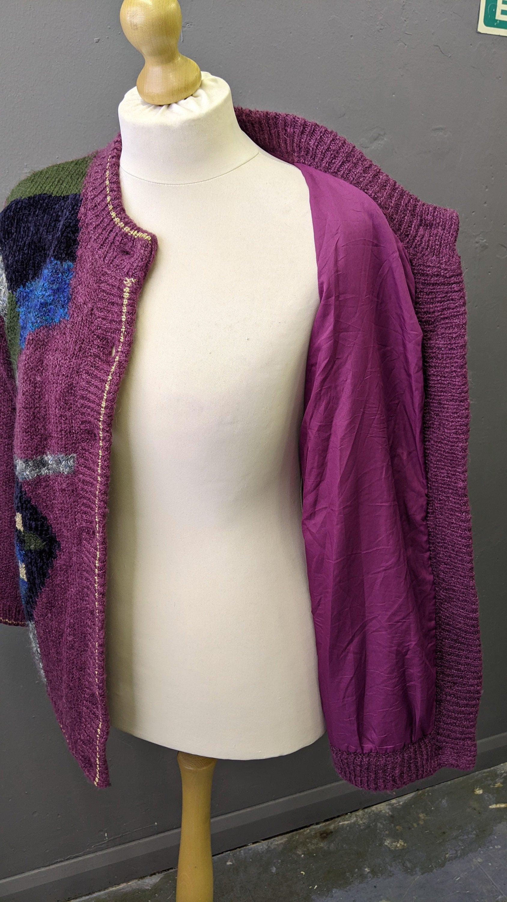 80s Colourful Cardigan, Wool Blend Multicoloured Coatigan, Size Medium Large