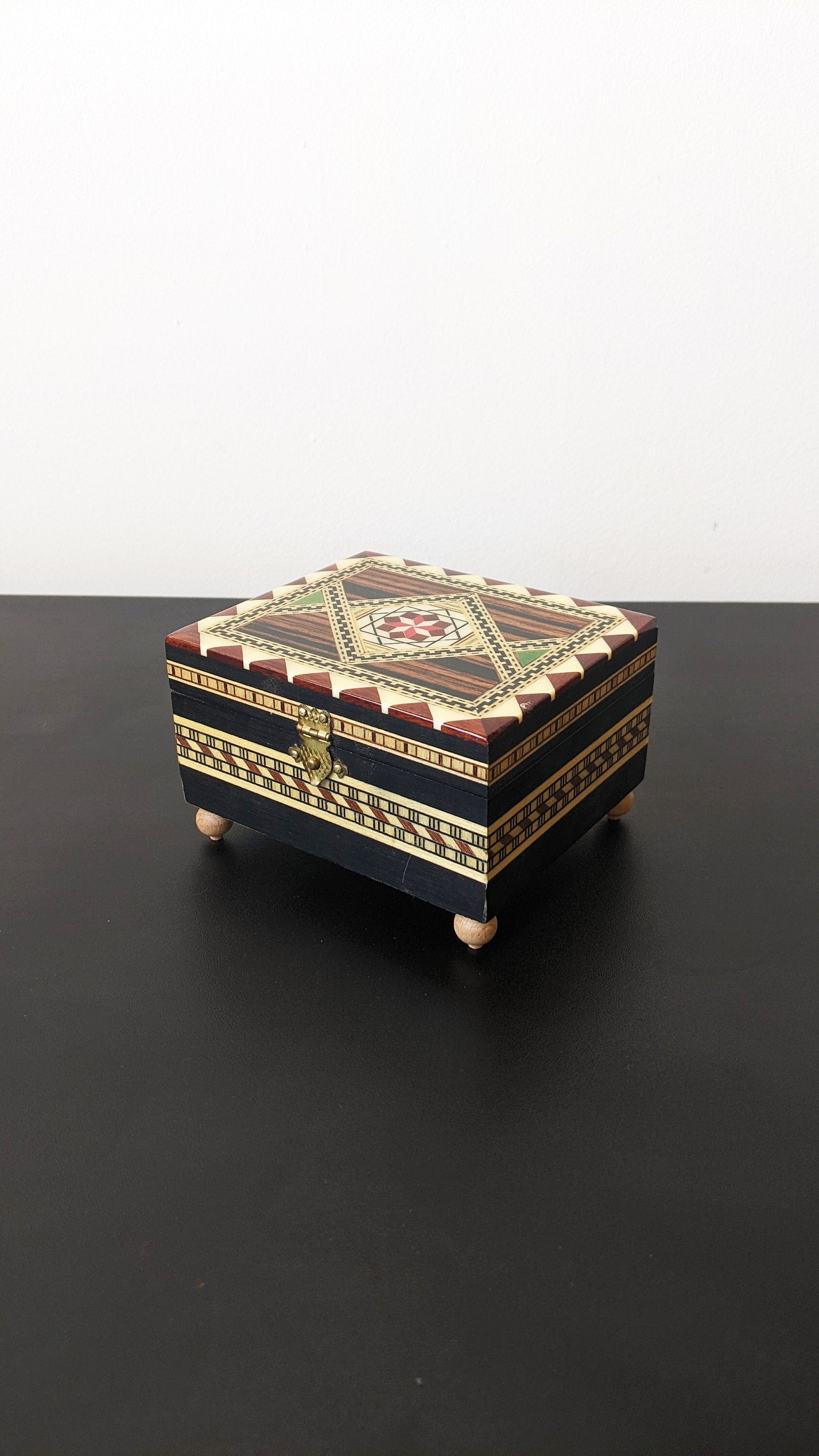 70s Laguna Musical Jewellery Box, Small Wooden Intarsia Music Box