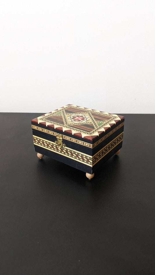 70s Laguna Musical Jewellery Box, Small Wooden Intarsia Music Box