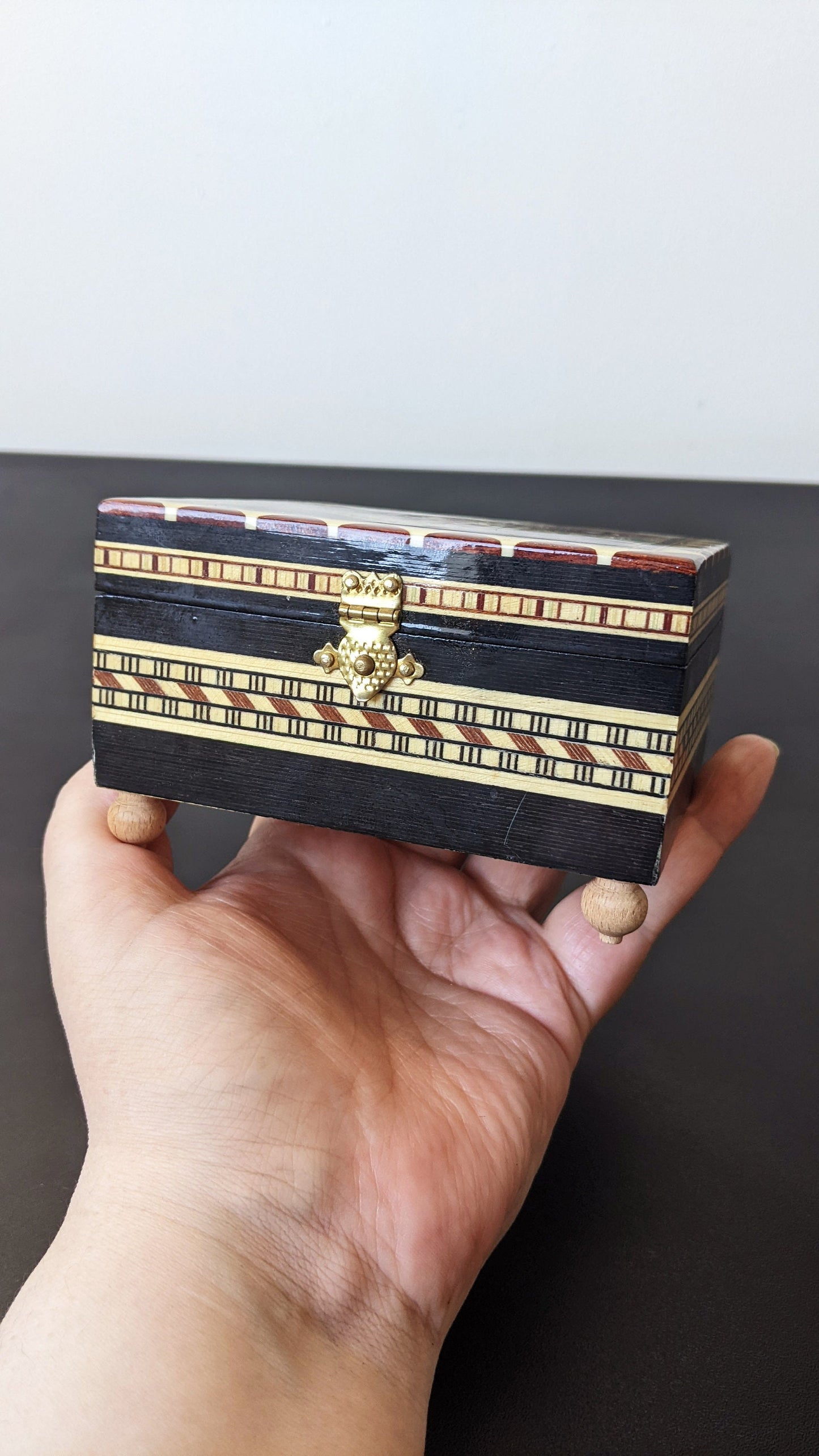 70s Laguna Musical Jewellery Box, Small Wooden Intarsia Music Box