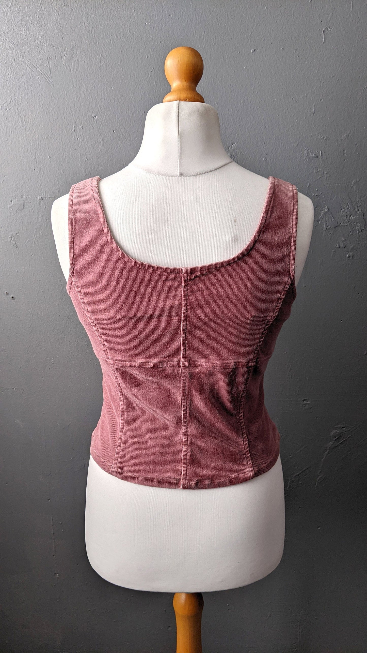 90s Pink Corduroy Bodice Vest with Front Lacing, Size Medium