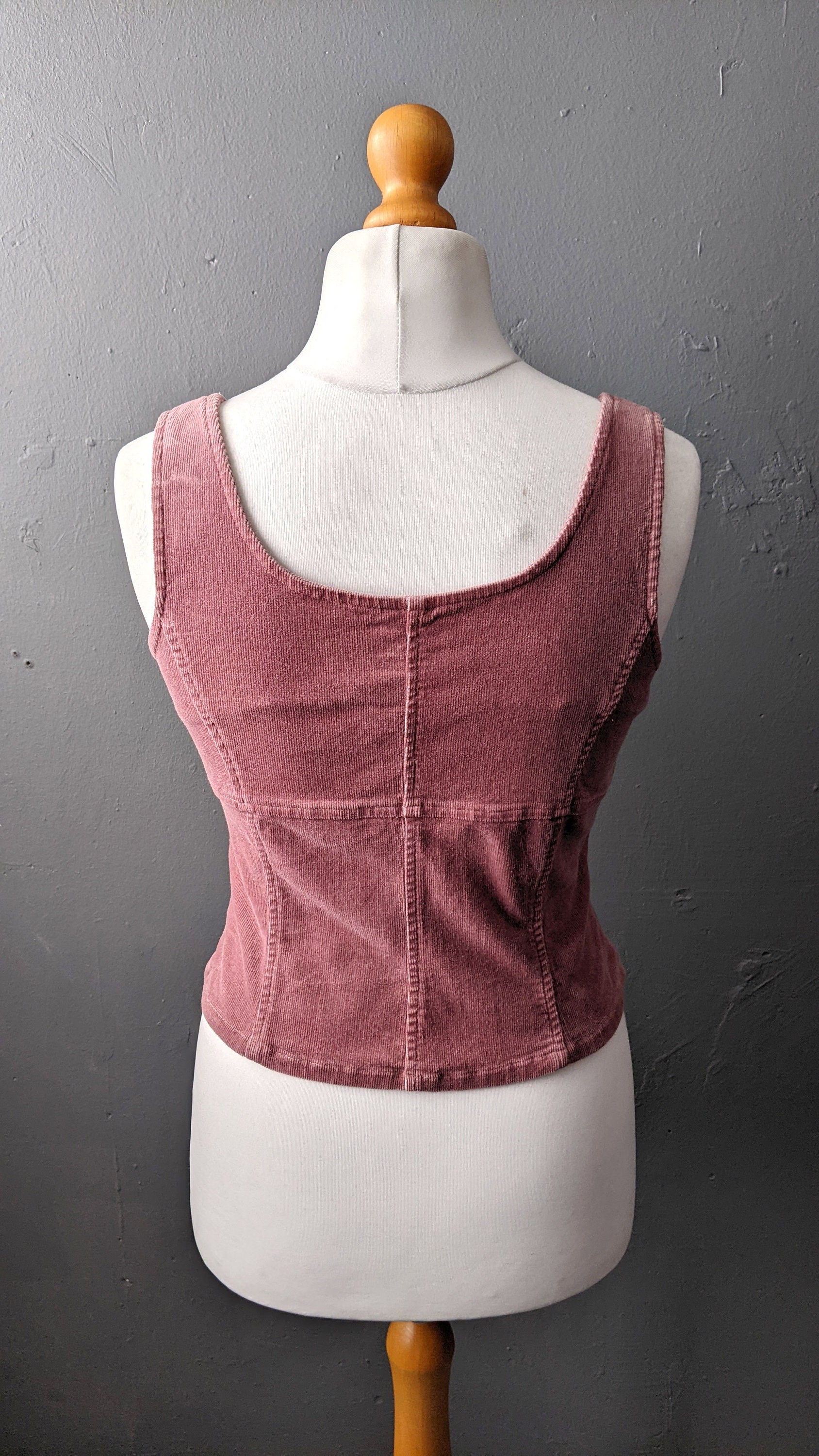 90s Pink Corduroy Bodice Vest with Front Lacing, Size Medium