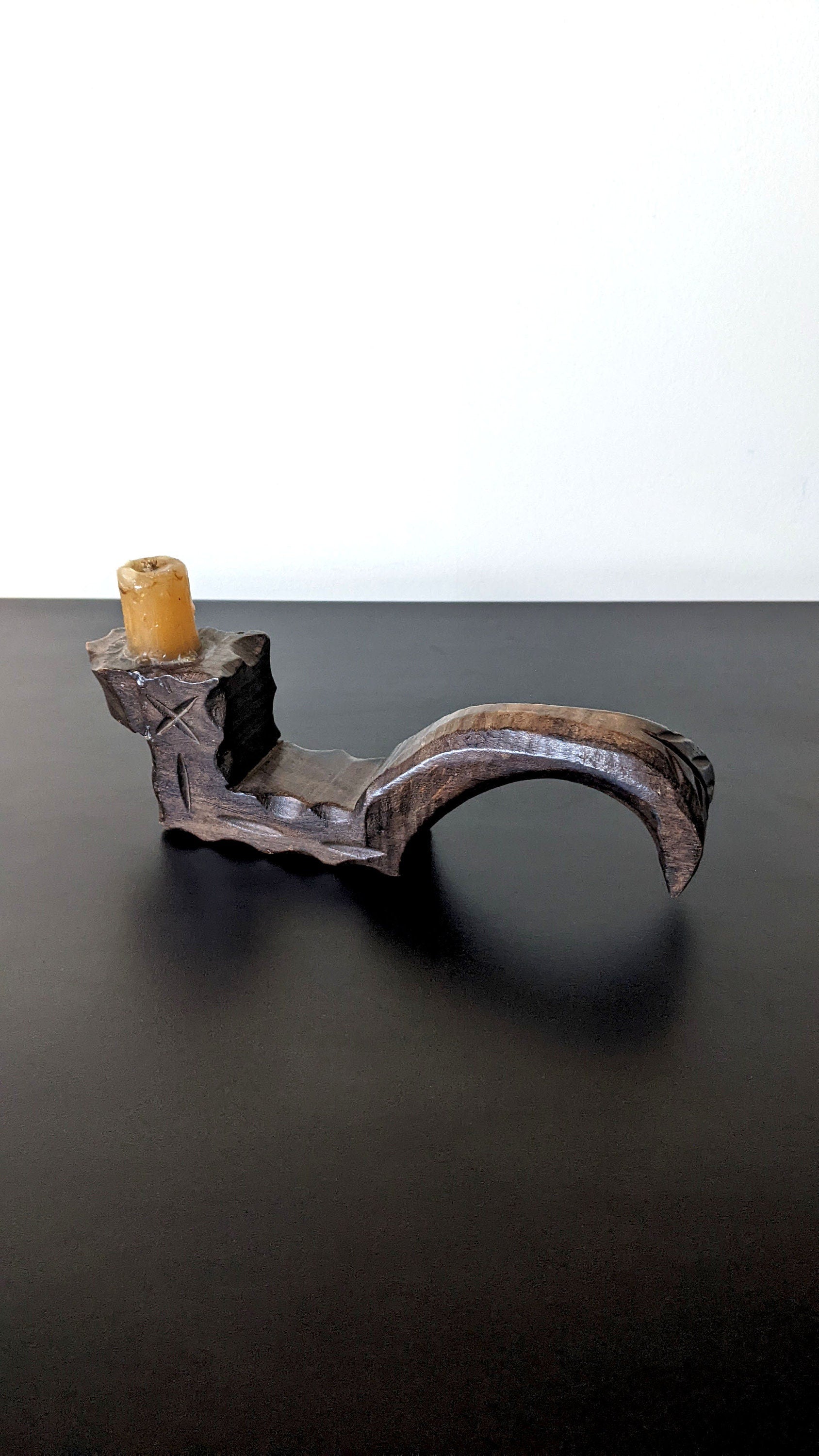 Vintage Handcarved Wooden Candle Holder, Primitive Rustic Spanish Style