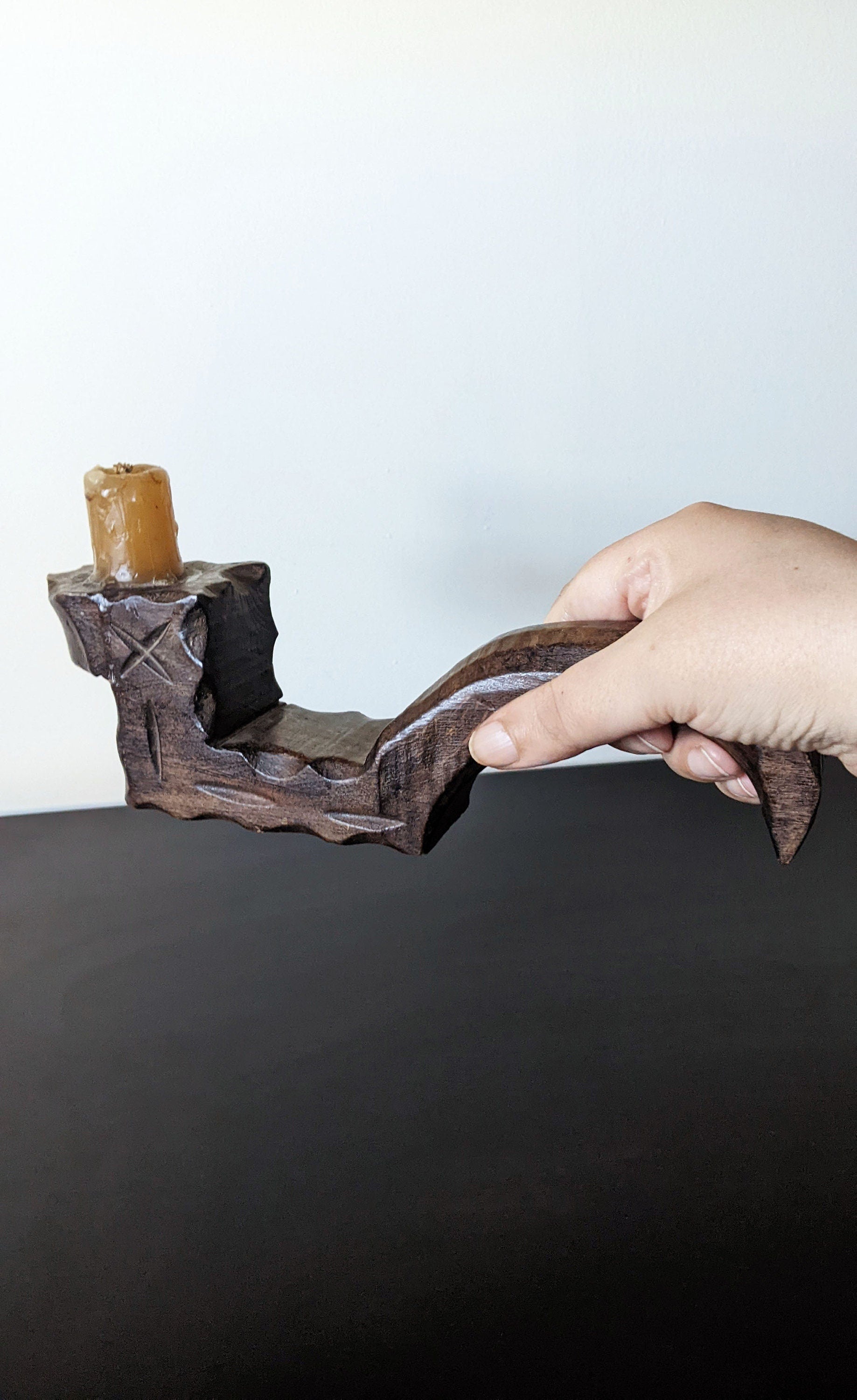 Vintage Handcarved Wooden Candle Holder, Primitive Rustic Spanish Style