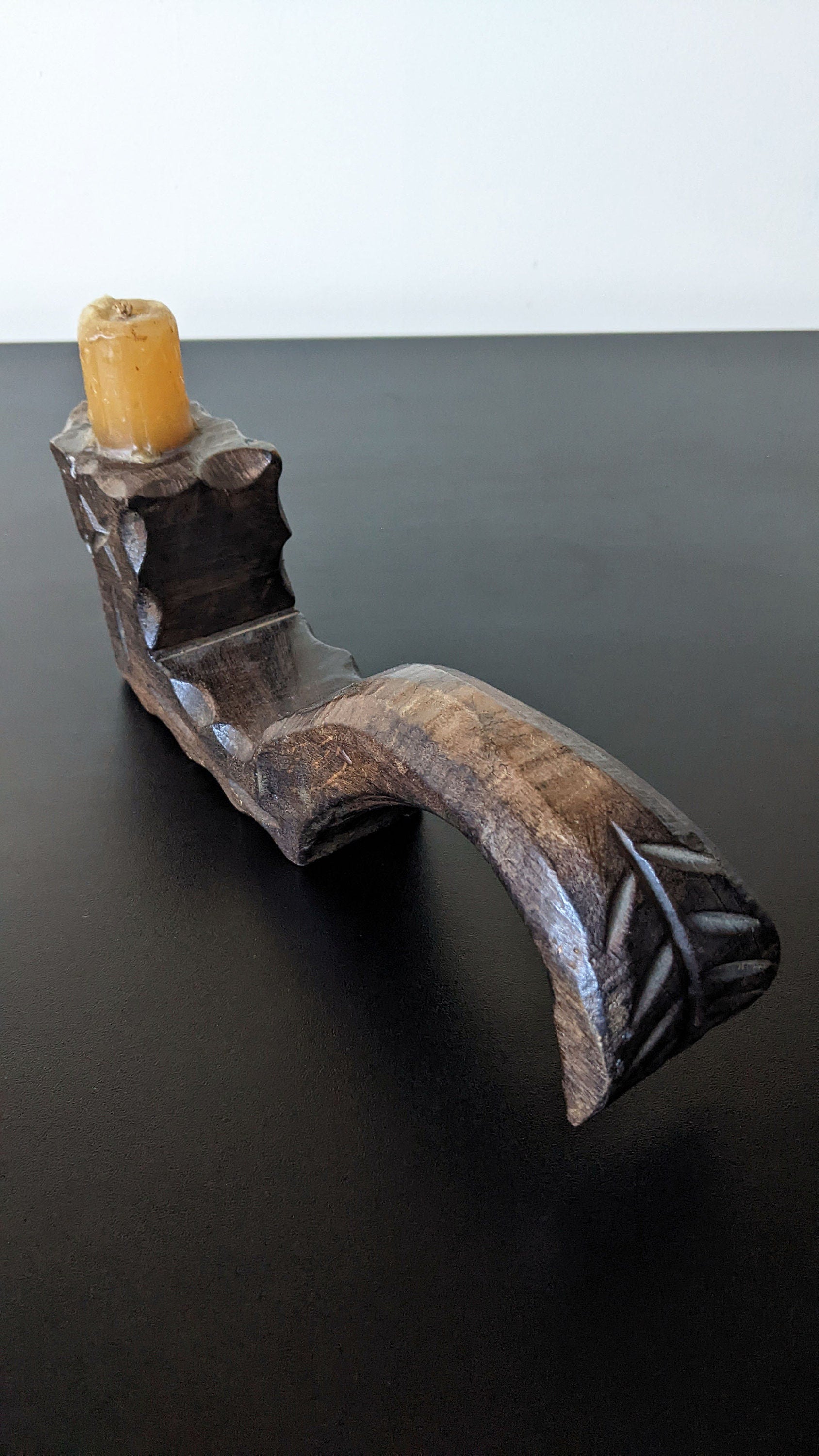 Vintage Handcarved Wooden Candle Holder, Primitive Rustic Spanish Style