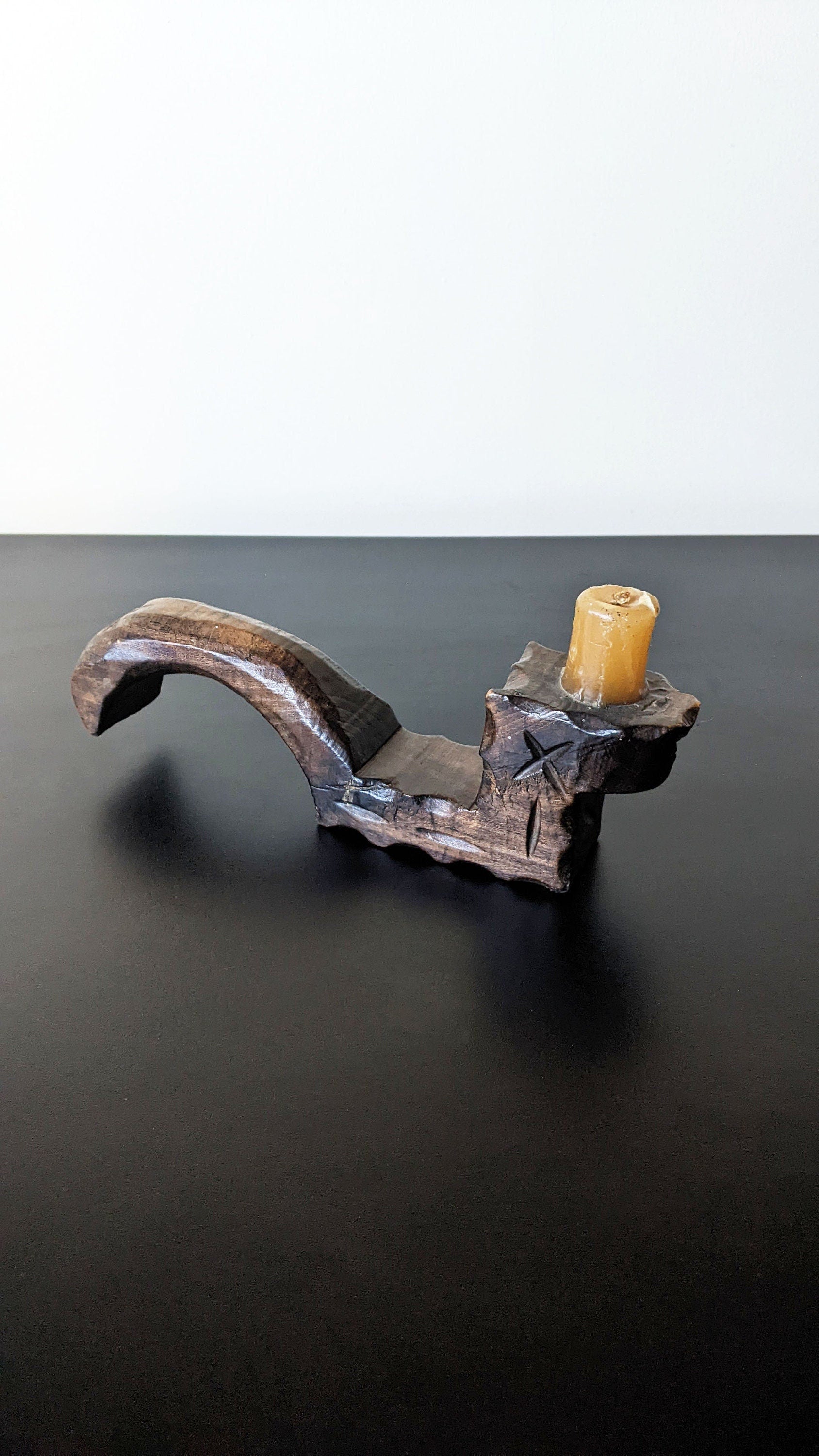 Vintage Handcarved Wooden Candle Holder, Primitive Rustic Spanish Style