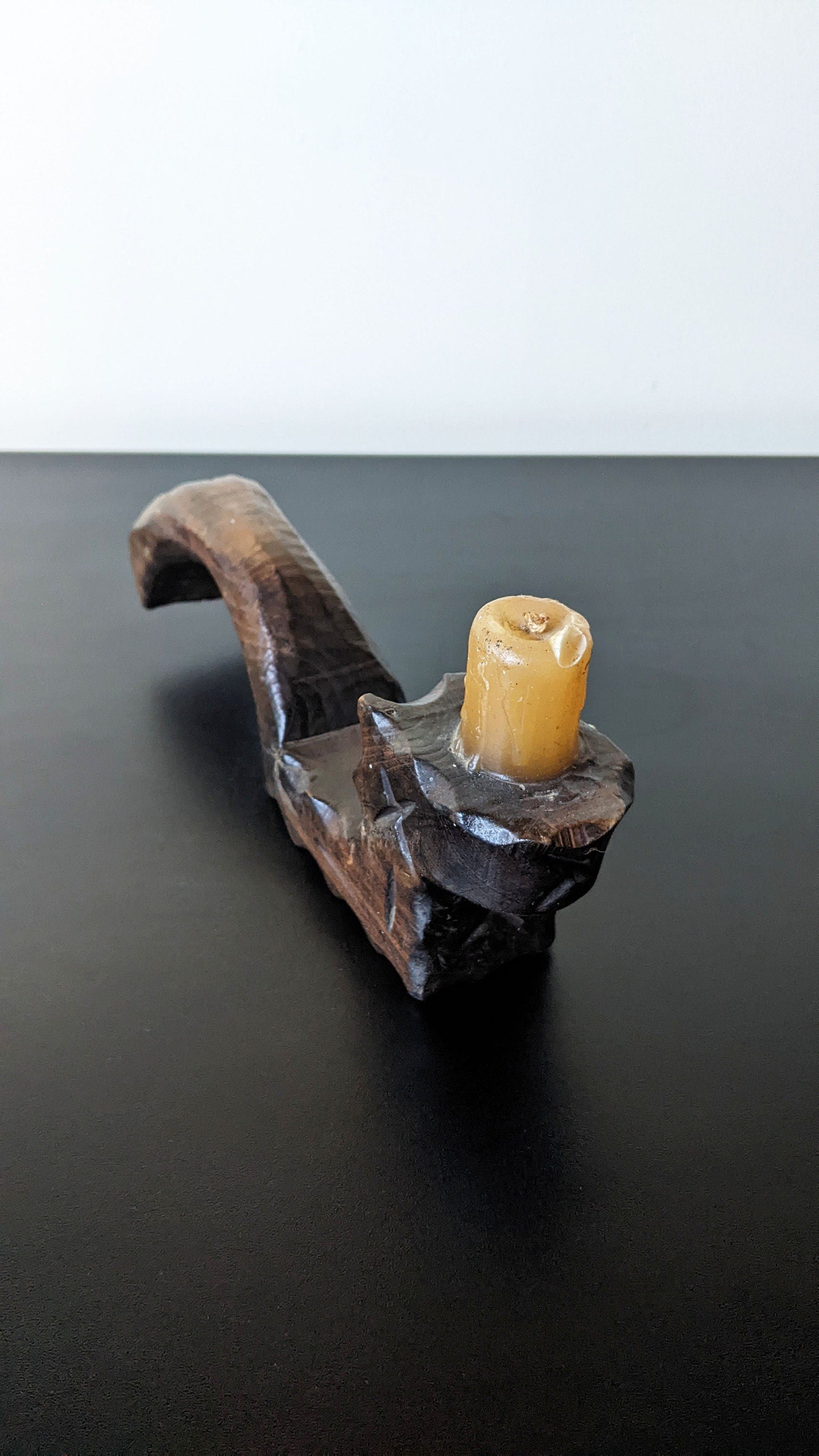 Vintage Handcarved Wooden Candle Holder, Primitive Rustic Spanish Style