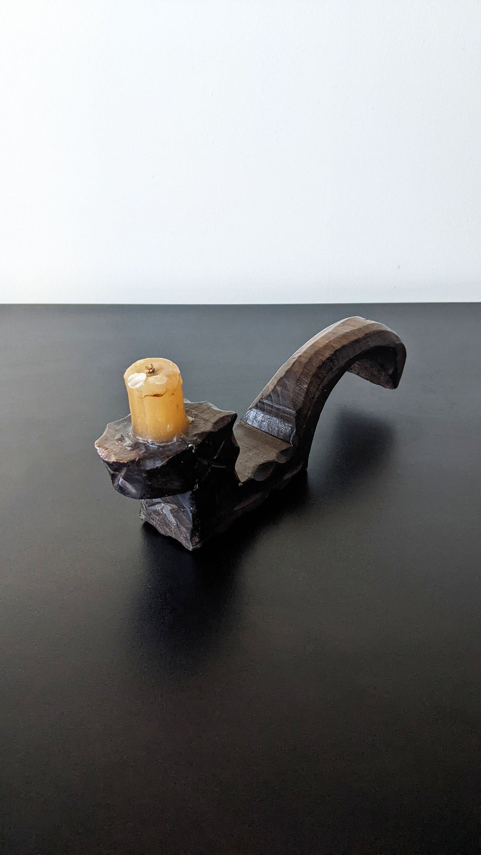 Vintage Handcarved Wooden Candle Holder, Primitive Rustic Spanish Style