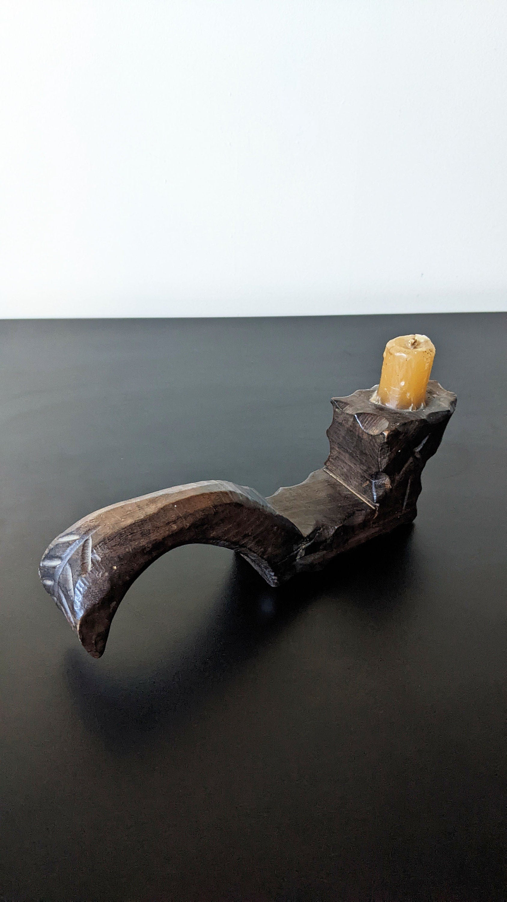 Vintage Handcarved Wooden Candle Holder, Primitive Rustic Spanish Style