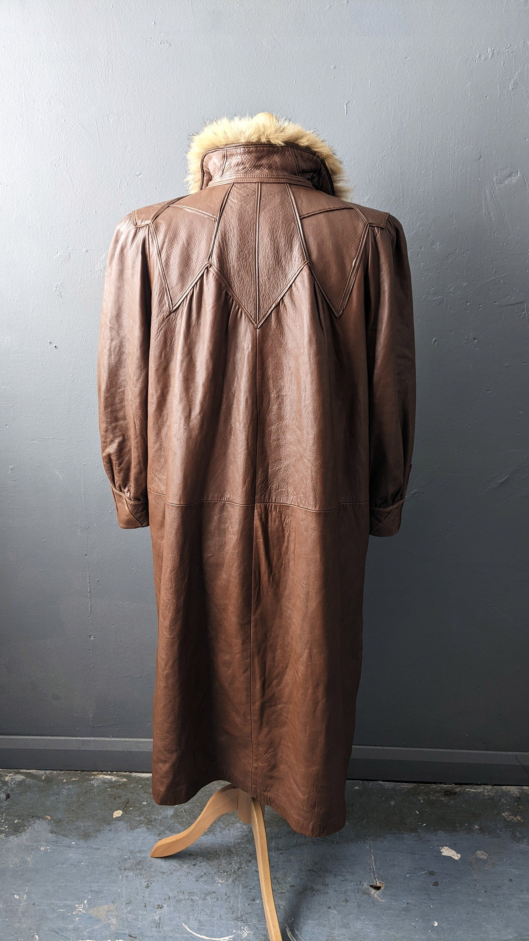 80s Fox Fur Leather Coat, Vintage Swing Jacket, Plus Size XL XXL