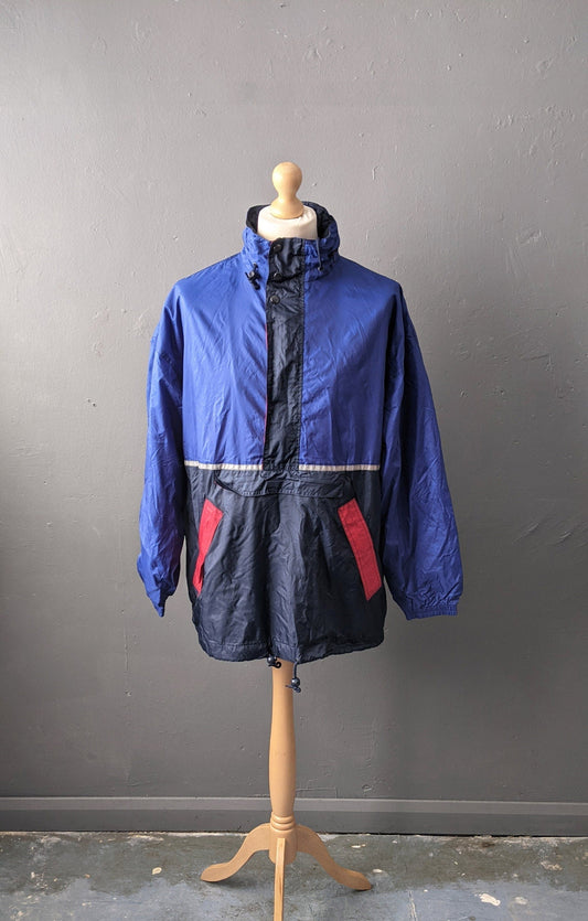 90s Pullover Windbreaker, Lightweight Rain Coat with Hood, Size Large XL