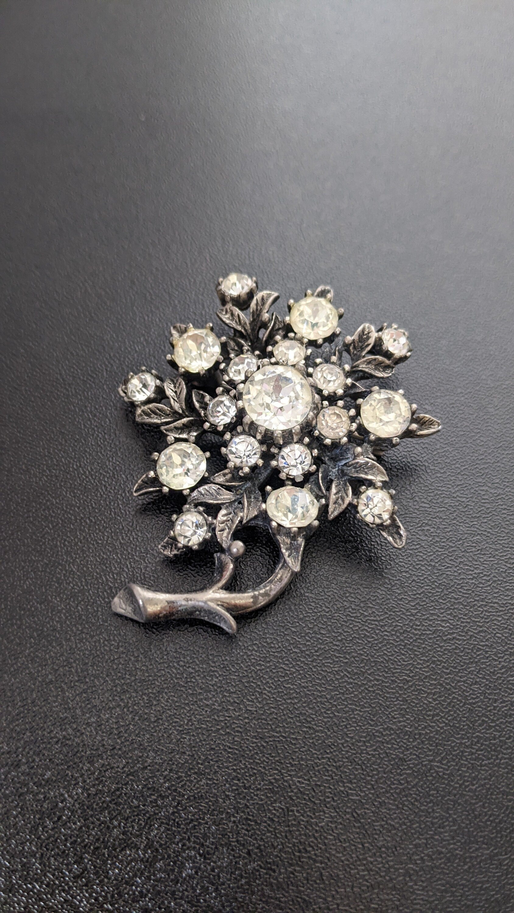 50s Sparkly Rhinestone Flower Brooch by Coro Jewelcraft, Floral Crystal Pin