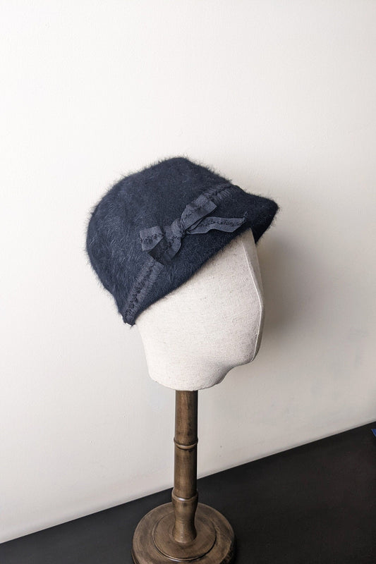 90s Angora Fur Cloche Hat by Loevenich, Fluffy Winter Headwear, Size Small