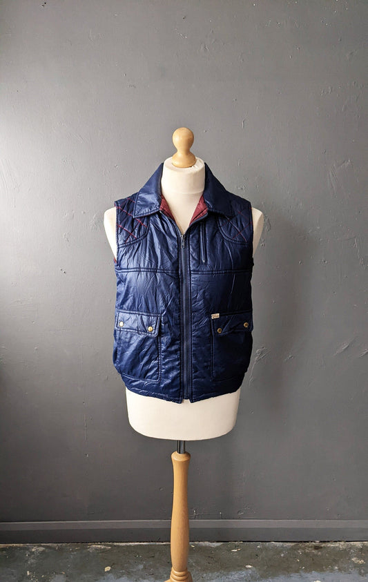 80s Dark Blue Padded Bodywarmer by Linea Gatsby, Size Small Medium