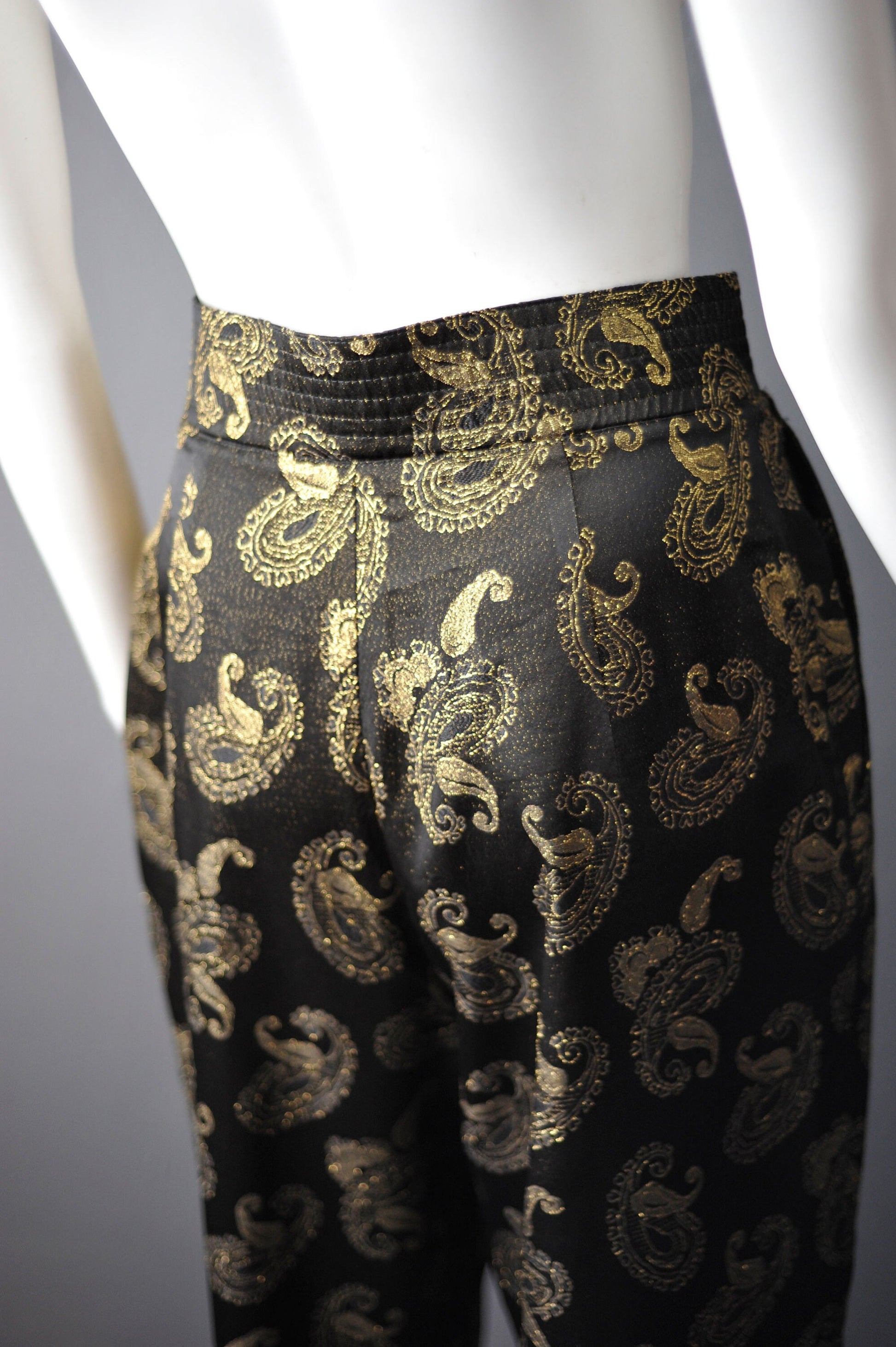 80s Paisley Brocade Trousers, Metallic Gold Eveningwear, Size Small