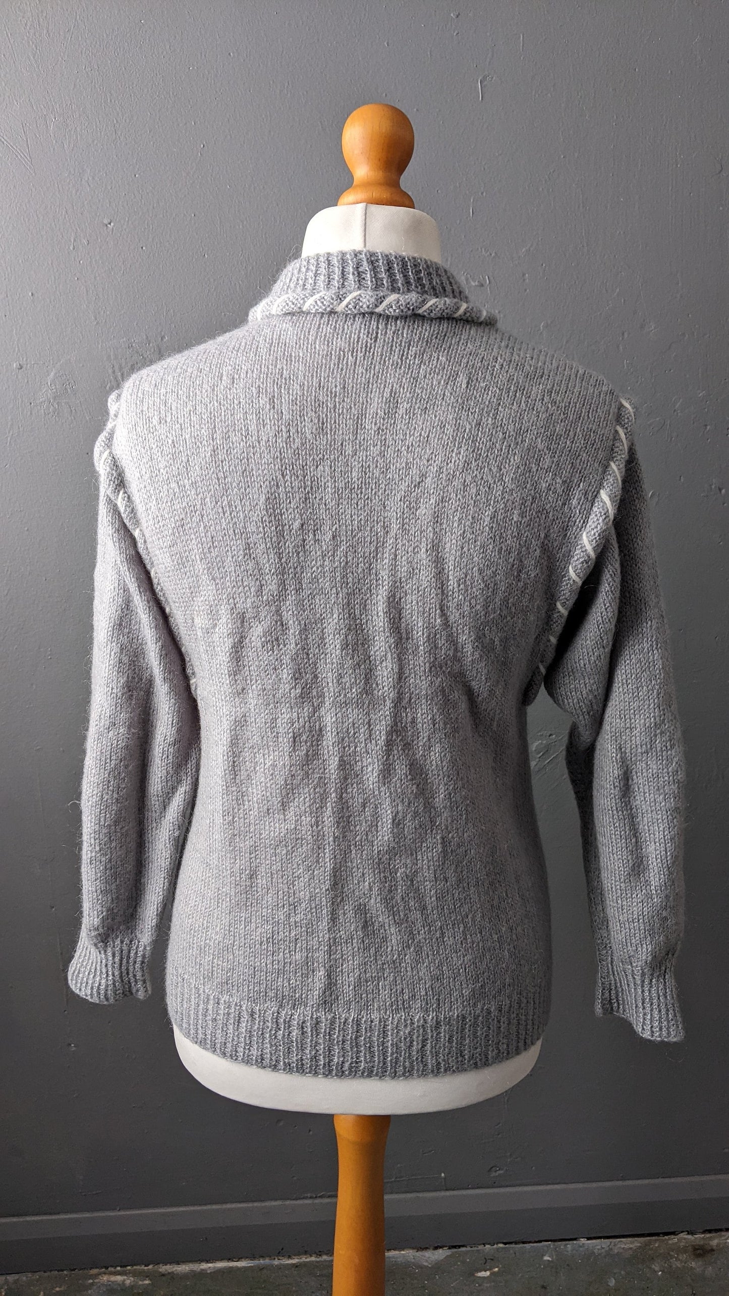80s Soft Grey Cardigan, Vintage Handmade Knit, Size Small