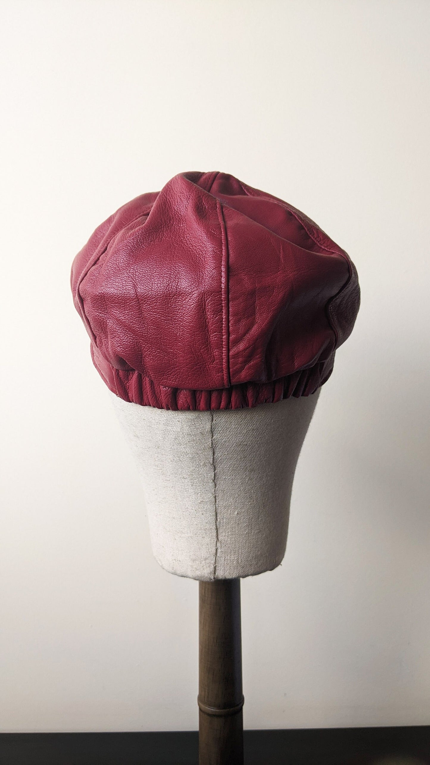 80s Oxblood Leather Cap, Baker Boy Hat, Size Small Medium
