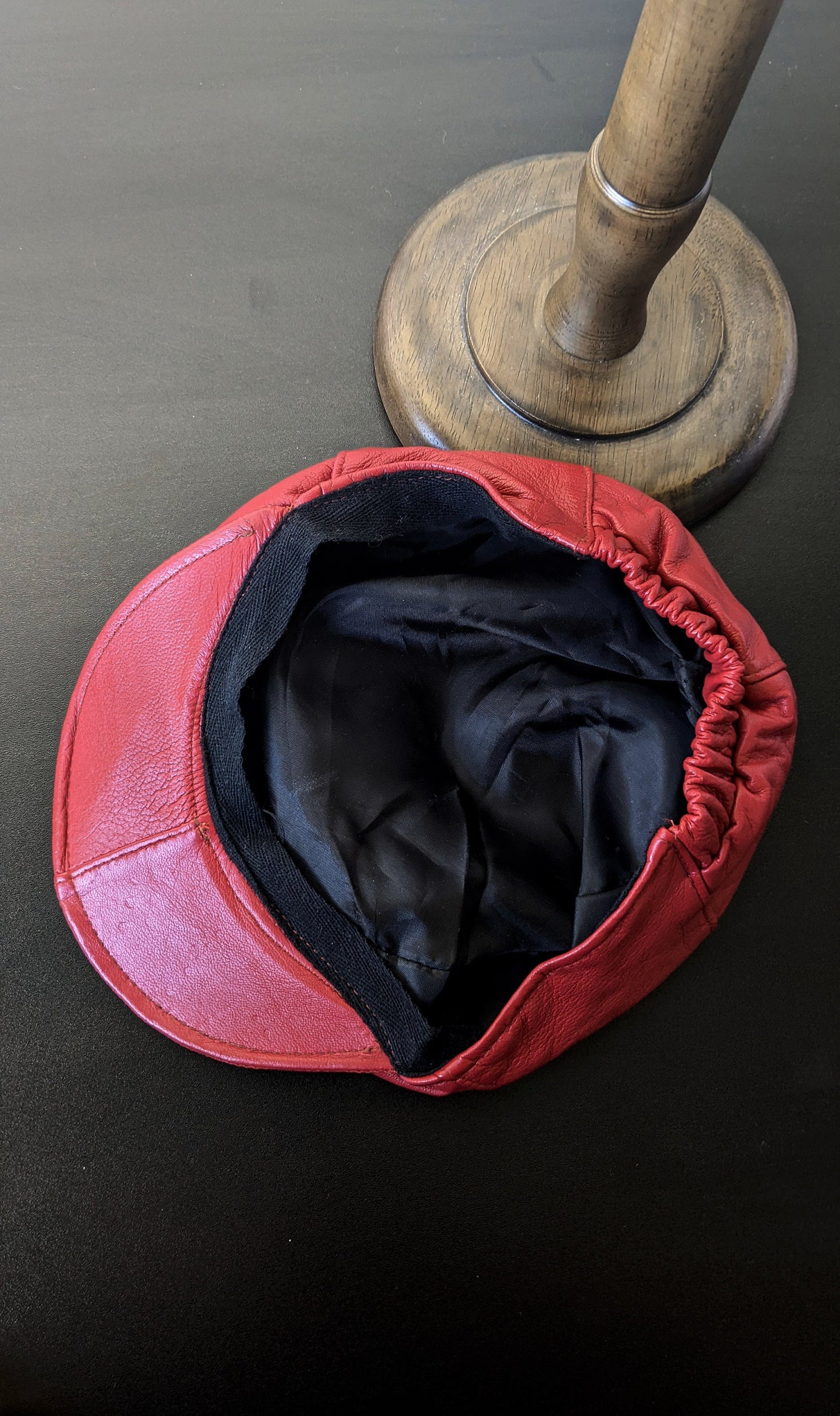 80s Oxblood Leather Cap, Baker Boy Hat, Size Small Medium