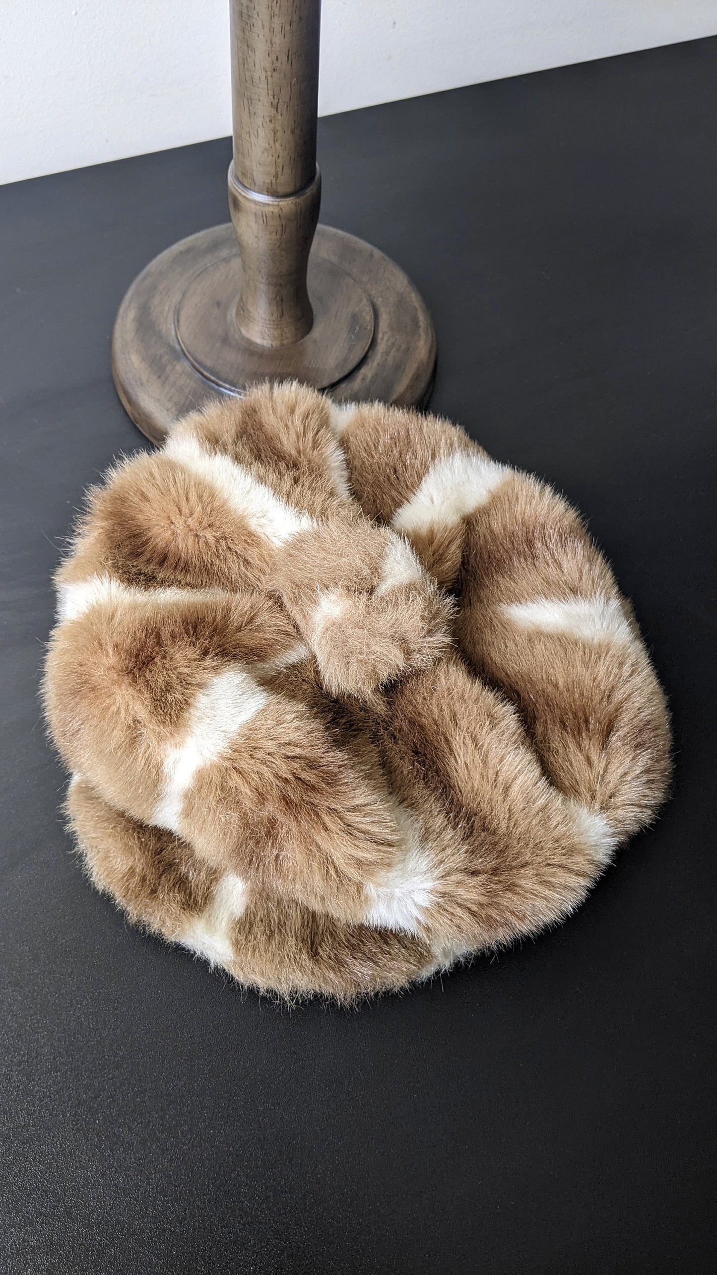 90s Striped Fake Fur Cap, Furry Winter Hat, Size Medium