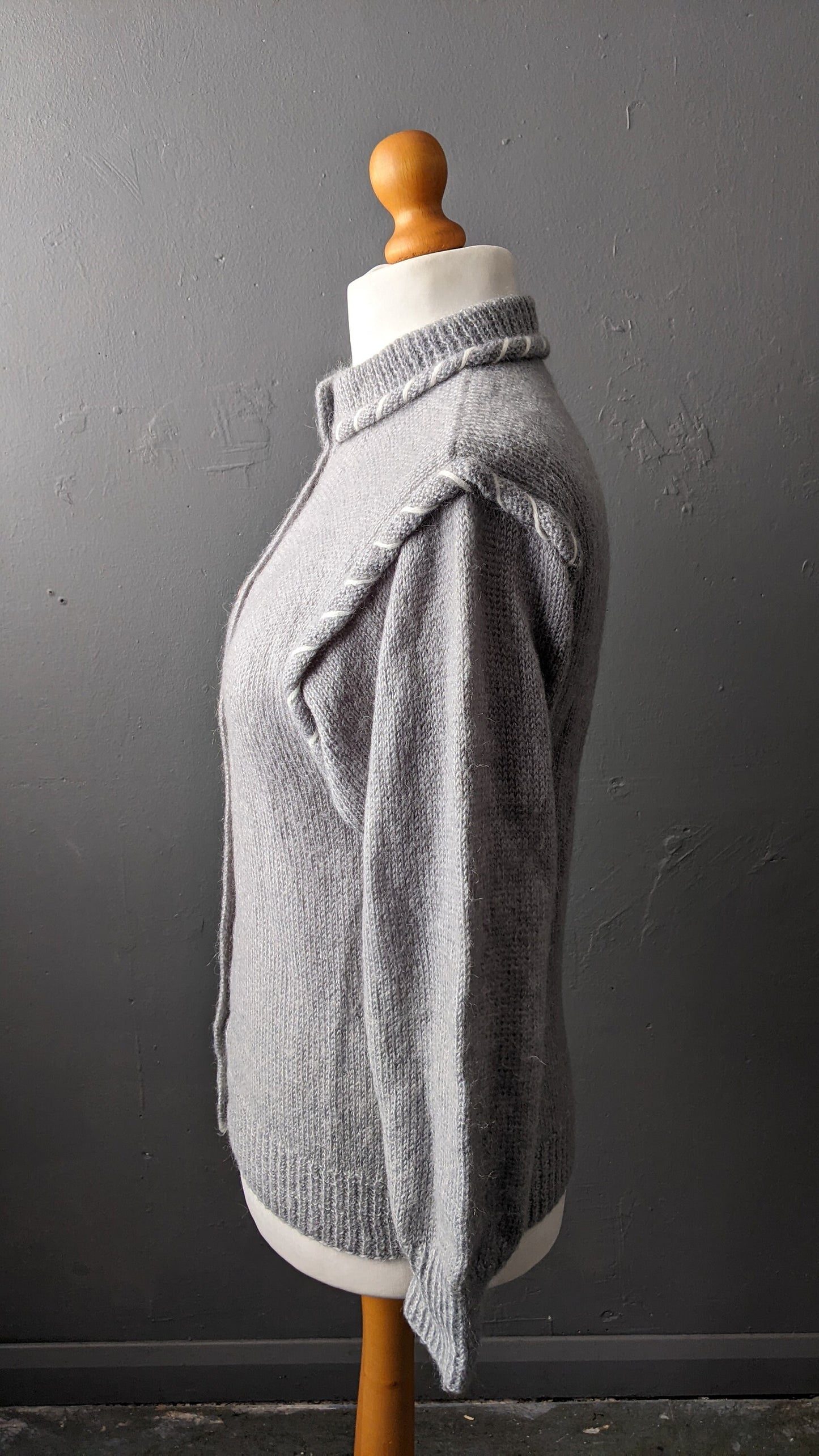80s Soft Grey Cardigan, Vintage Handmade Knit, Size Small