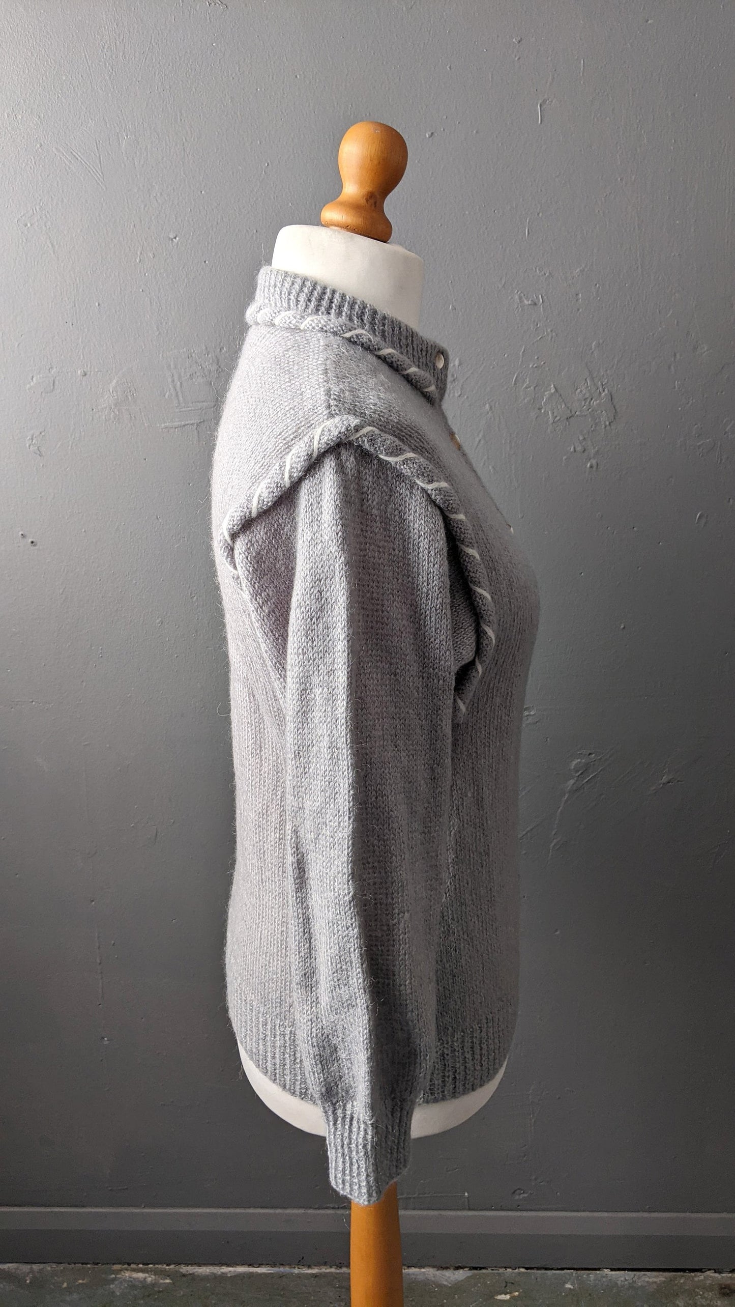 80s Soft Grey Cardigan, Vintage Handmade Knit, Size Small