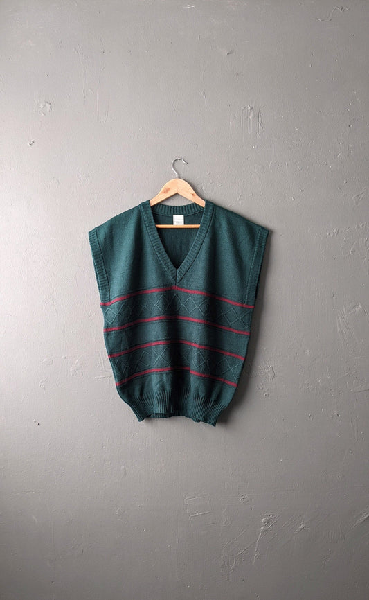 Mens 80s Knit Tank Top, V Neck Vest, 46 Chest