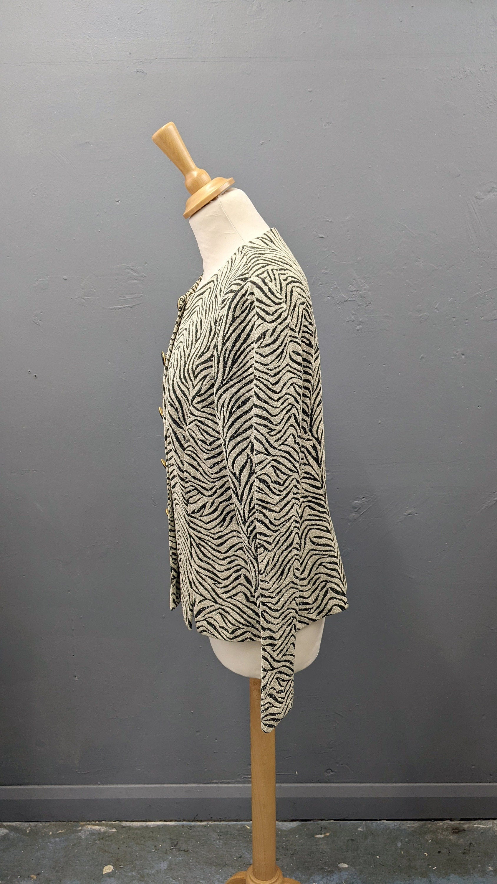 80s Animal Stripes Jacket by Leslie Fay, Lightweight Summer Office Wear, Size Medium