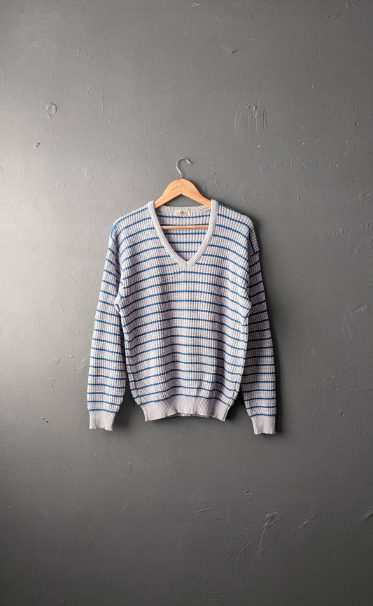 80s Blue Stripe Jumper by UCLA, Size Large