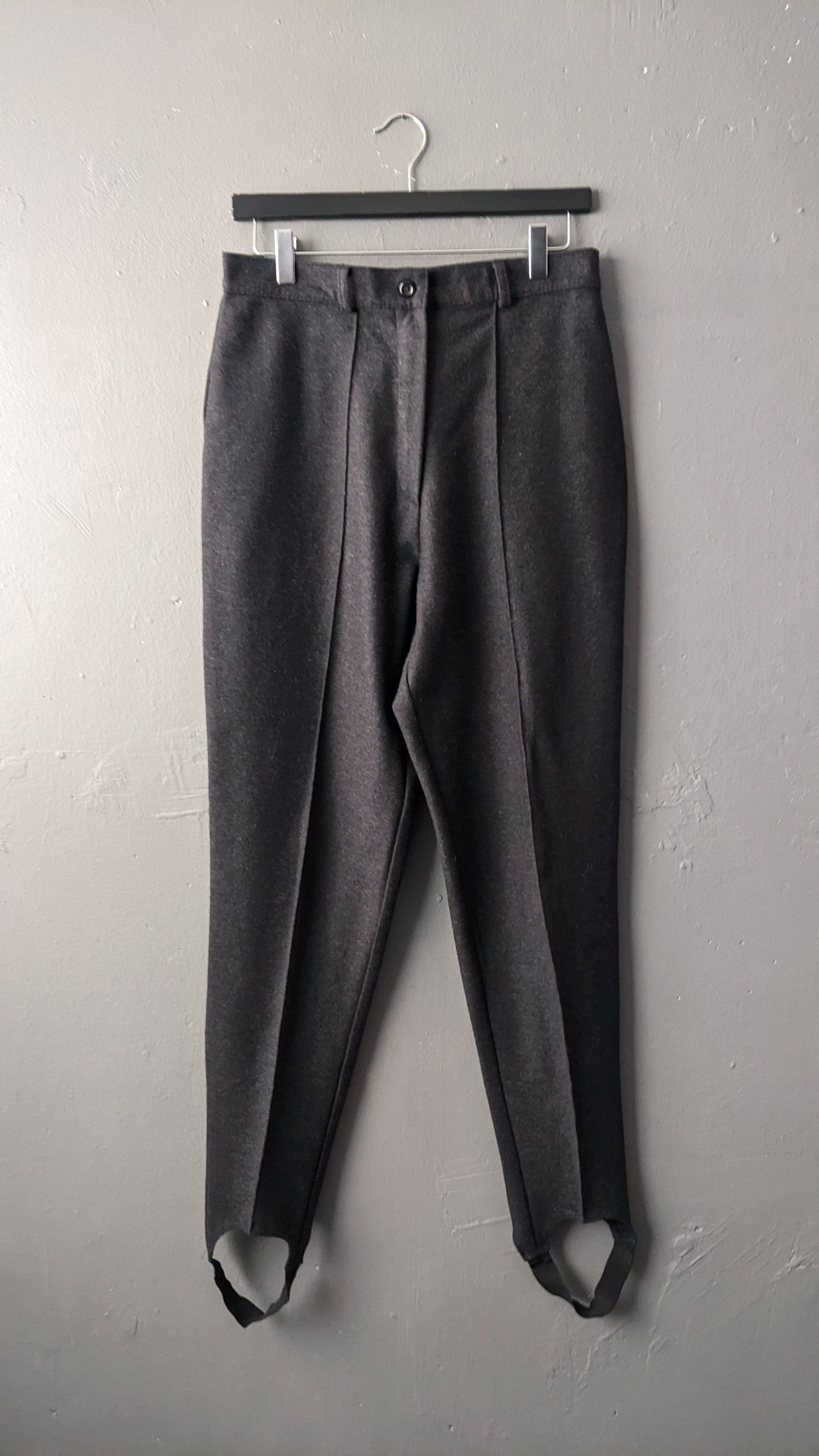80s Wool Blend Stirrup Trousers, Dark Grey High Waist, Size Medium