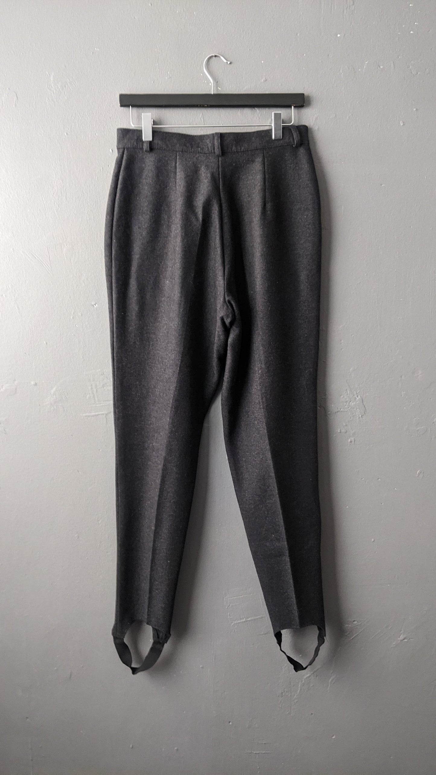 80s Wool Blend Stirrup Trousers, Dark Grey High Waist, Size Medium