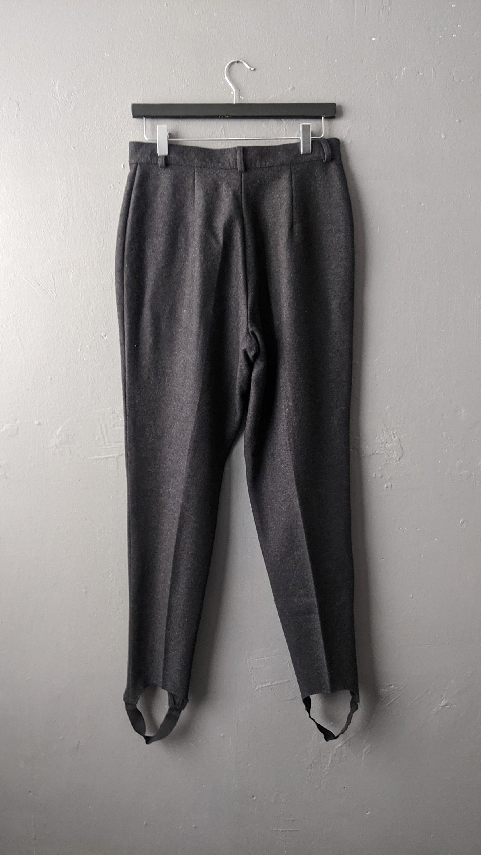 80s Wool Blend Stirrup Trousers, Dark Grey High Waist, Size Medium