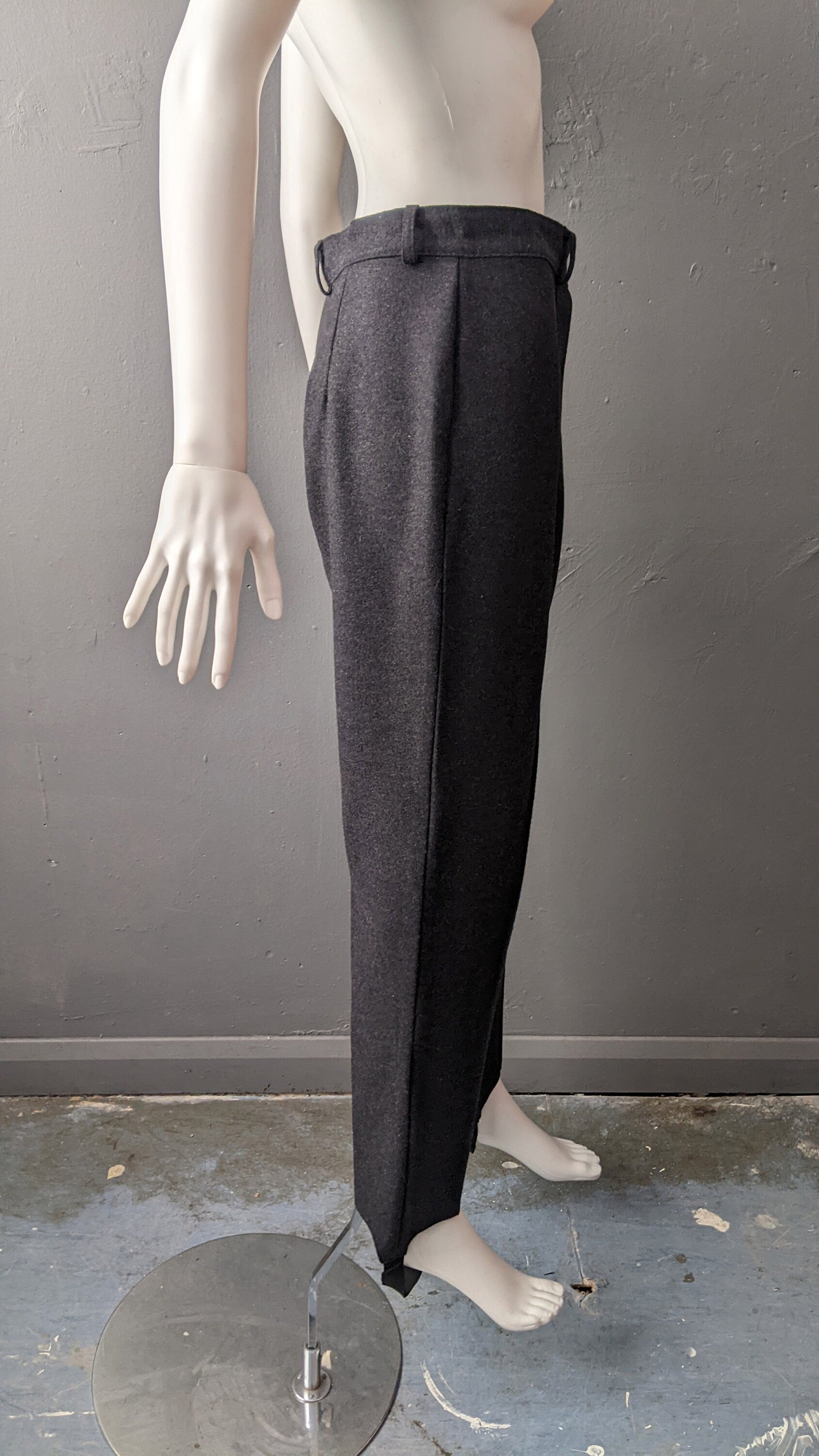 80s Wool Blend Stirrup Trousers, Dark Grey High Waist, Size Medium