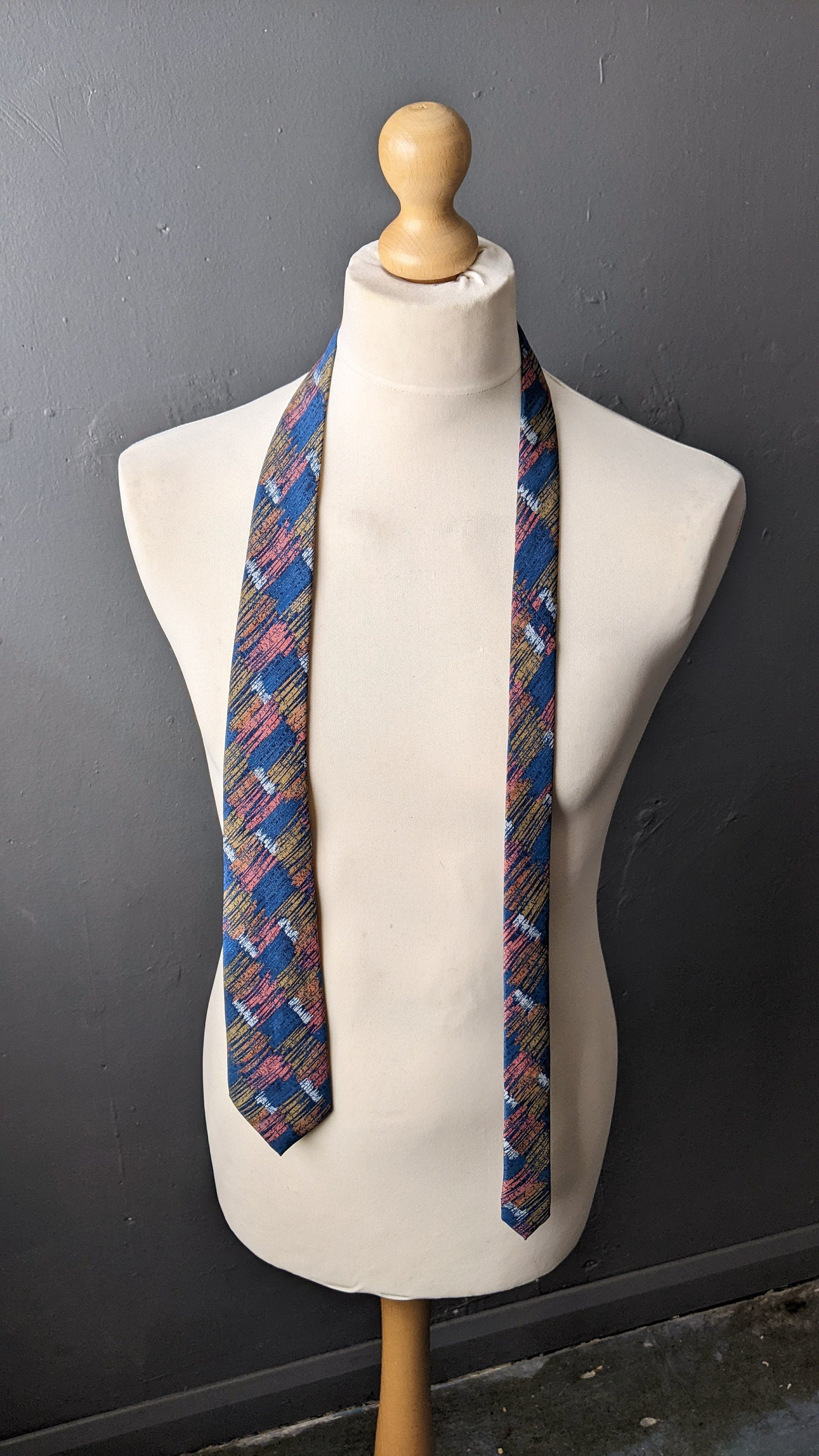 80s Italian Silk Tie, Abstract Scribble Rectangle Necktie