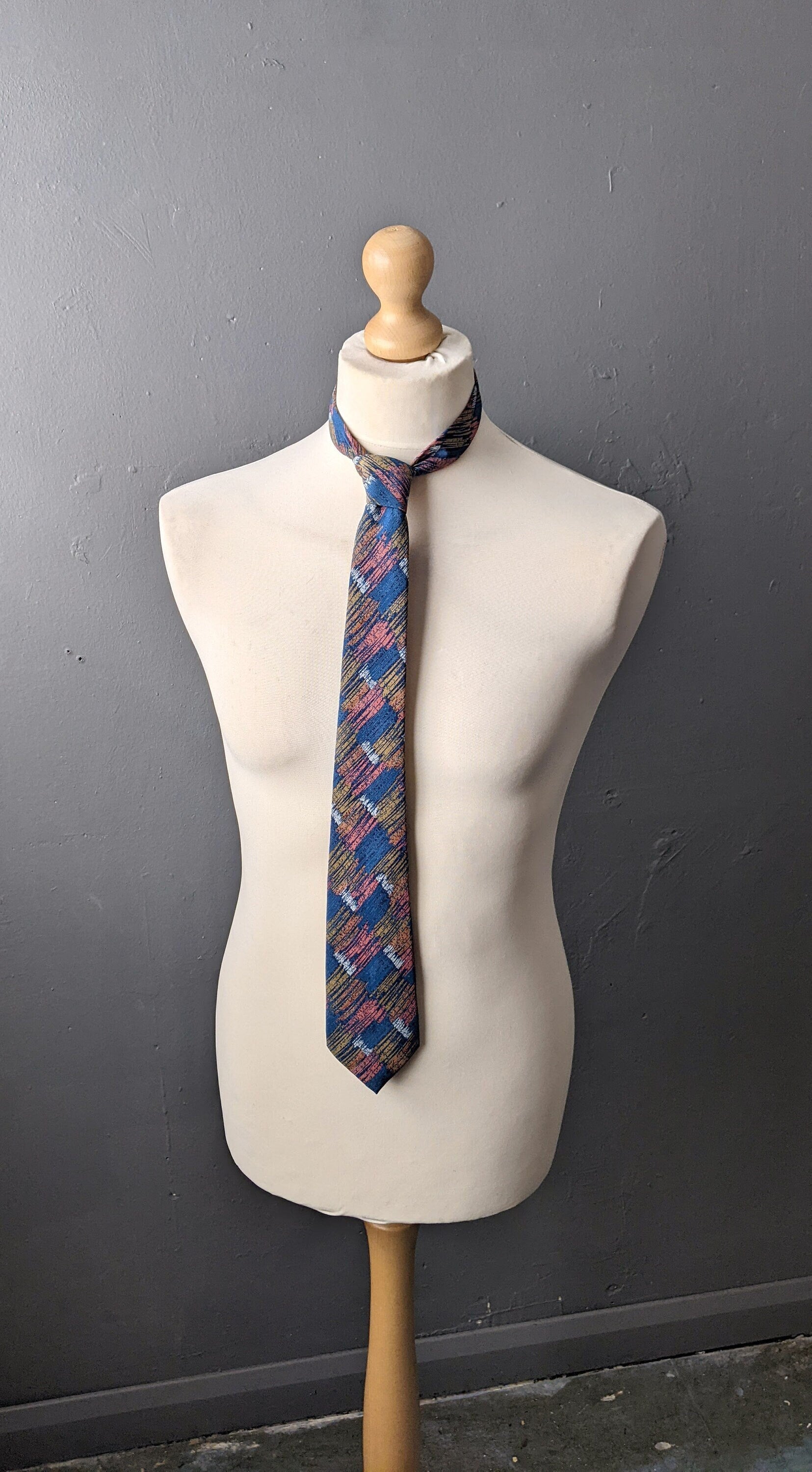 80s Italian Silk Tie, Abstract Scribble Rectangle Necktie