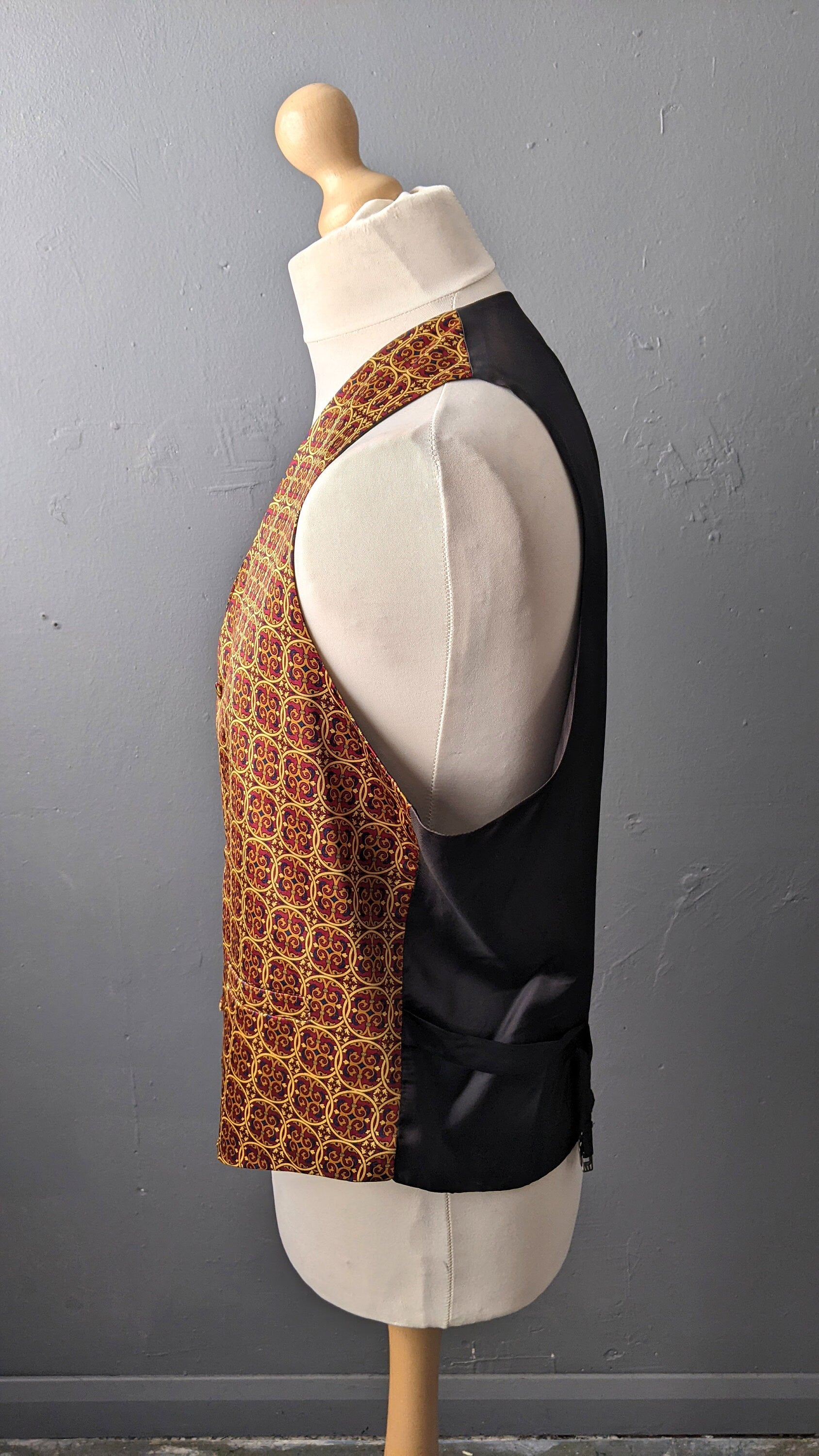 Vintage Mens Silk Waistcoat by Past Times, Pugin Gothic Revival Grooms Vest, Size Large