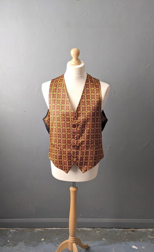 Vintage Mens Silk Waistcoat by Past Times, Pugin Gothic Revival Grooms Vest, Size Large