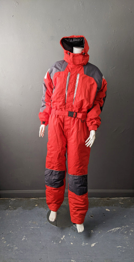Vintage Ski Suit, Y2K One Piece Snow Jumpsuit, Retro Winter Sports Snowboarding M L
