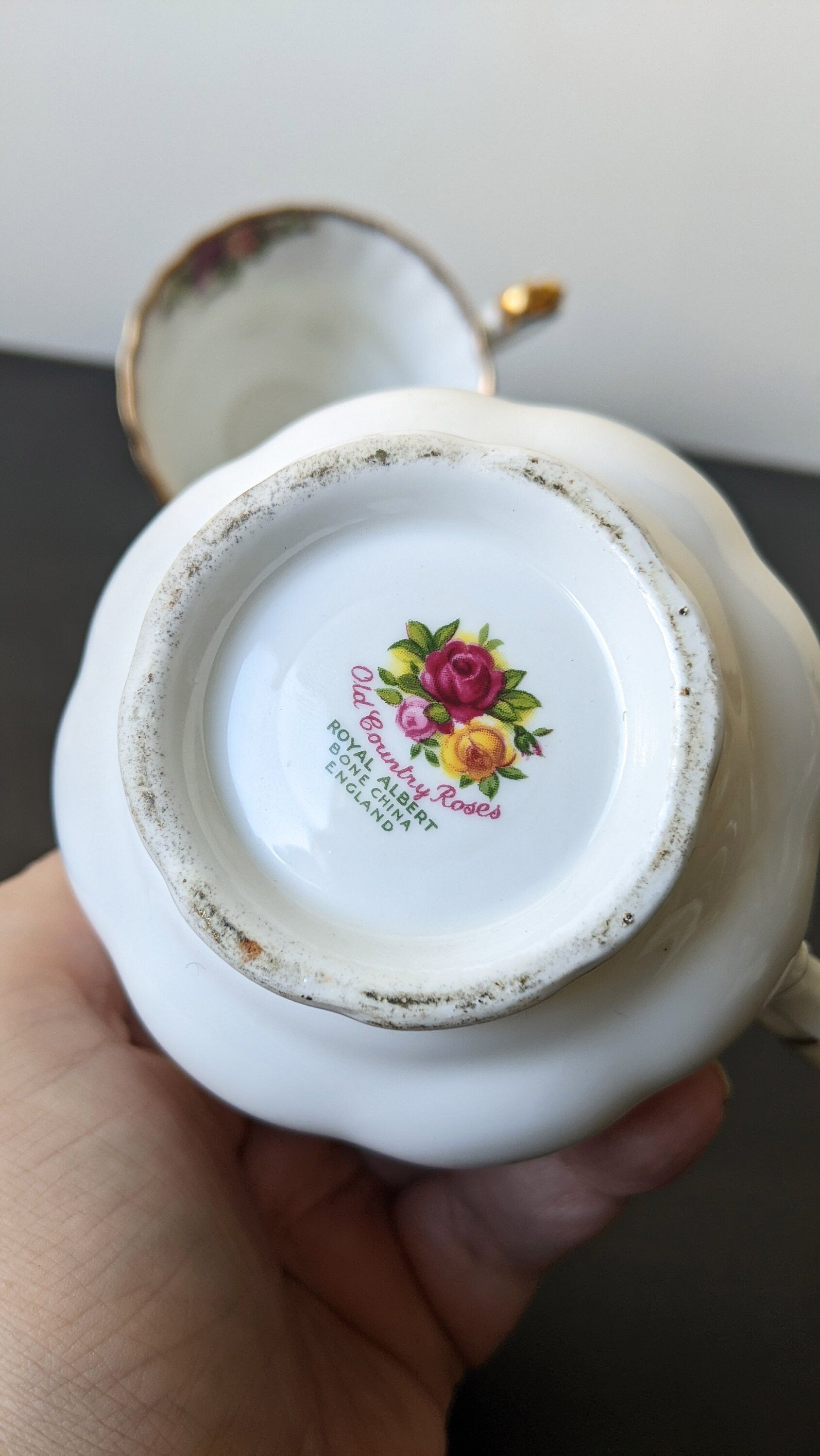 Pair of Old Country Roses Cups by Royal Albert, 60s Ornate Floral Chintz Bone China