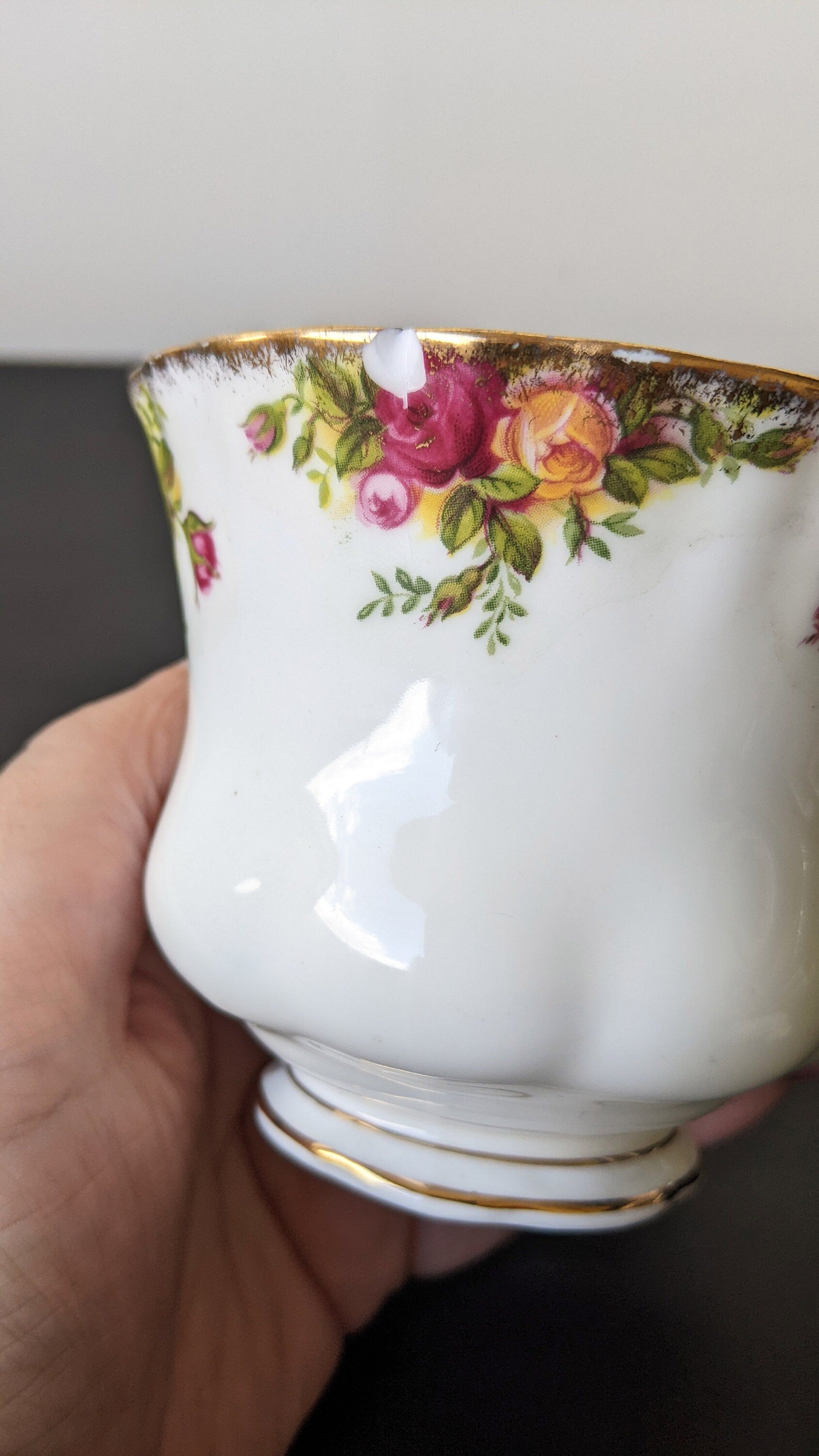 Pair of Old Country Roses Cups by Royal Albert, 60s Ornate Floral Chintz Bone China