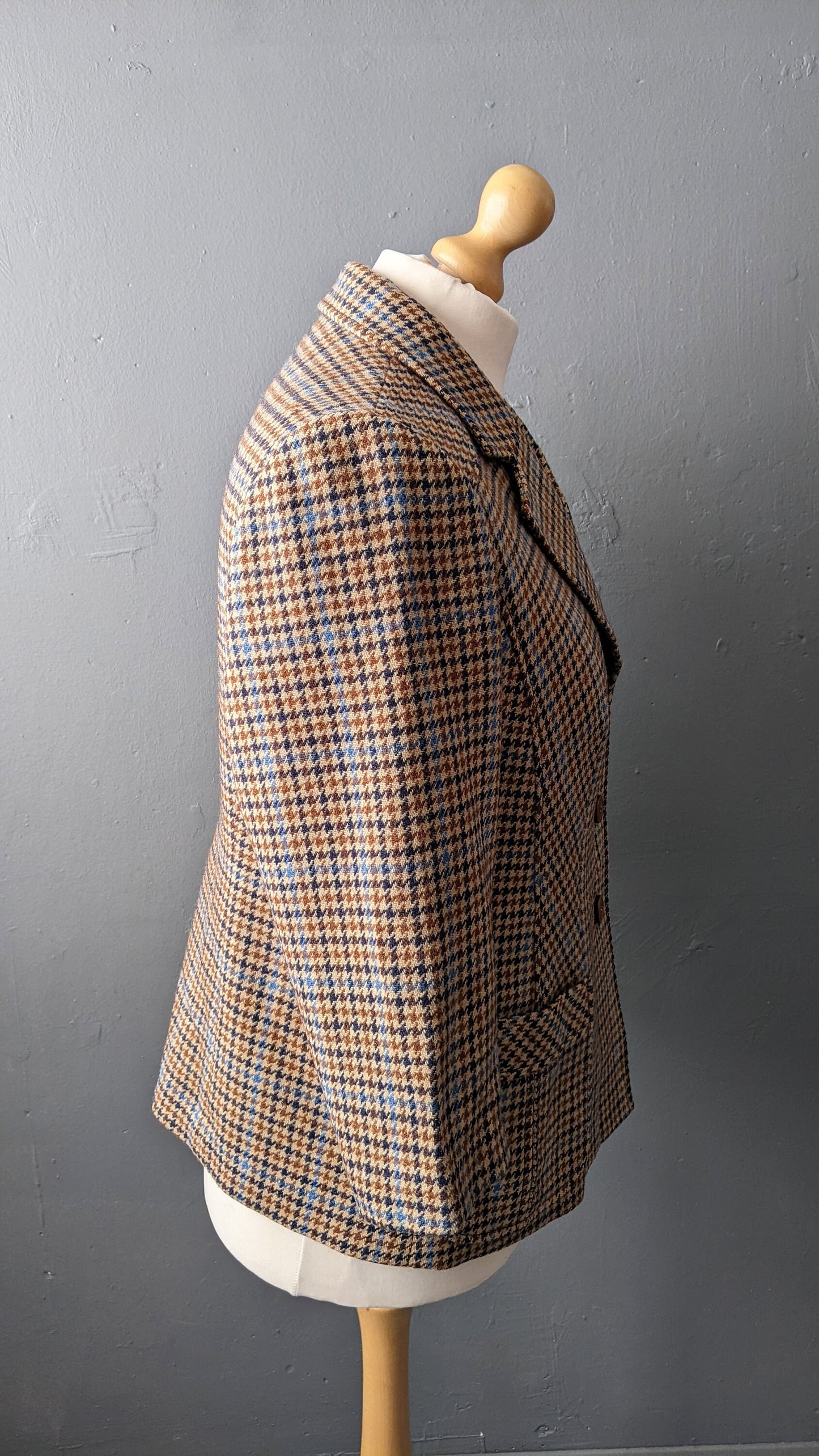 80s Dogtooth Wool Jacket, Country Style Smart Blazer, Size Large