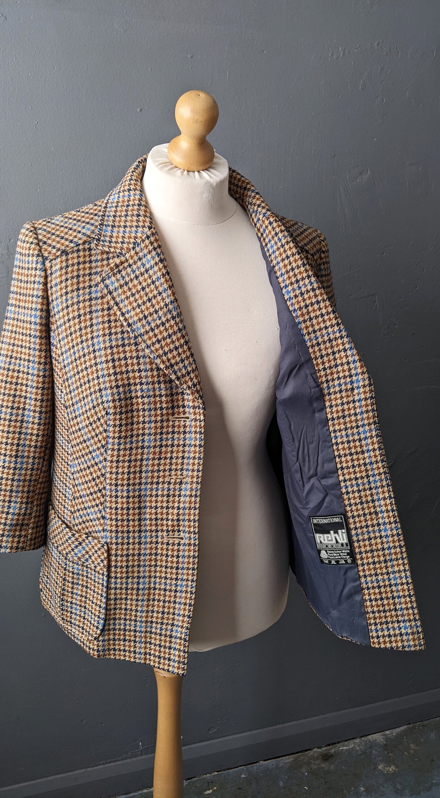 80s Dogtooth Wool Jacket, Country Style Smart Blazer, Size Large
