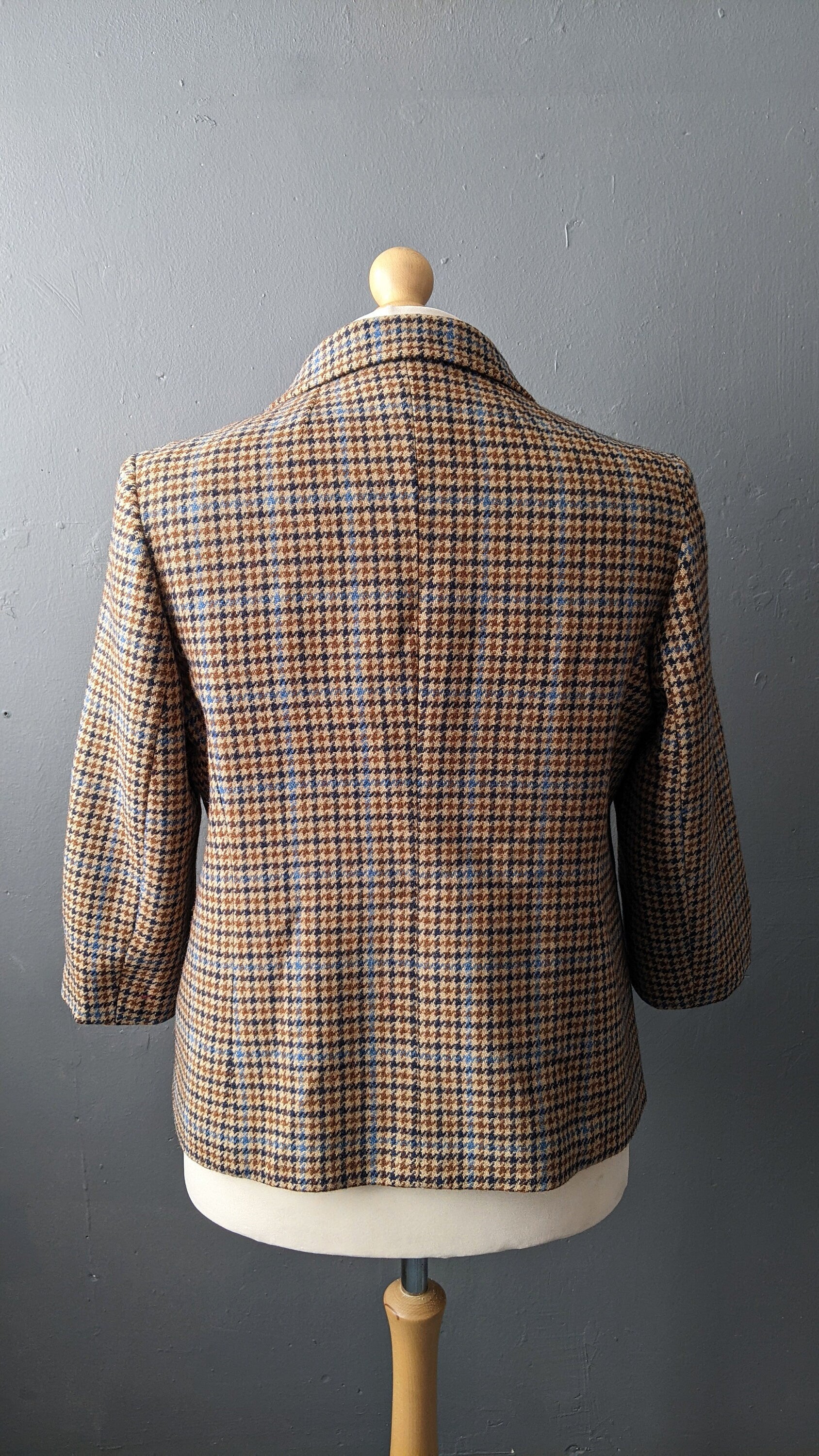 80s Dogtooth Wool Jacket, Country Style Smart Blazer, Size Large