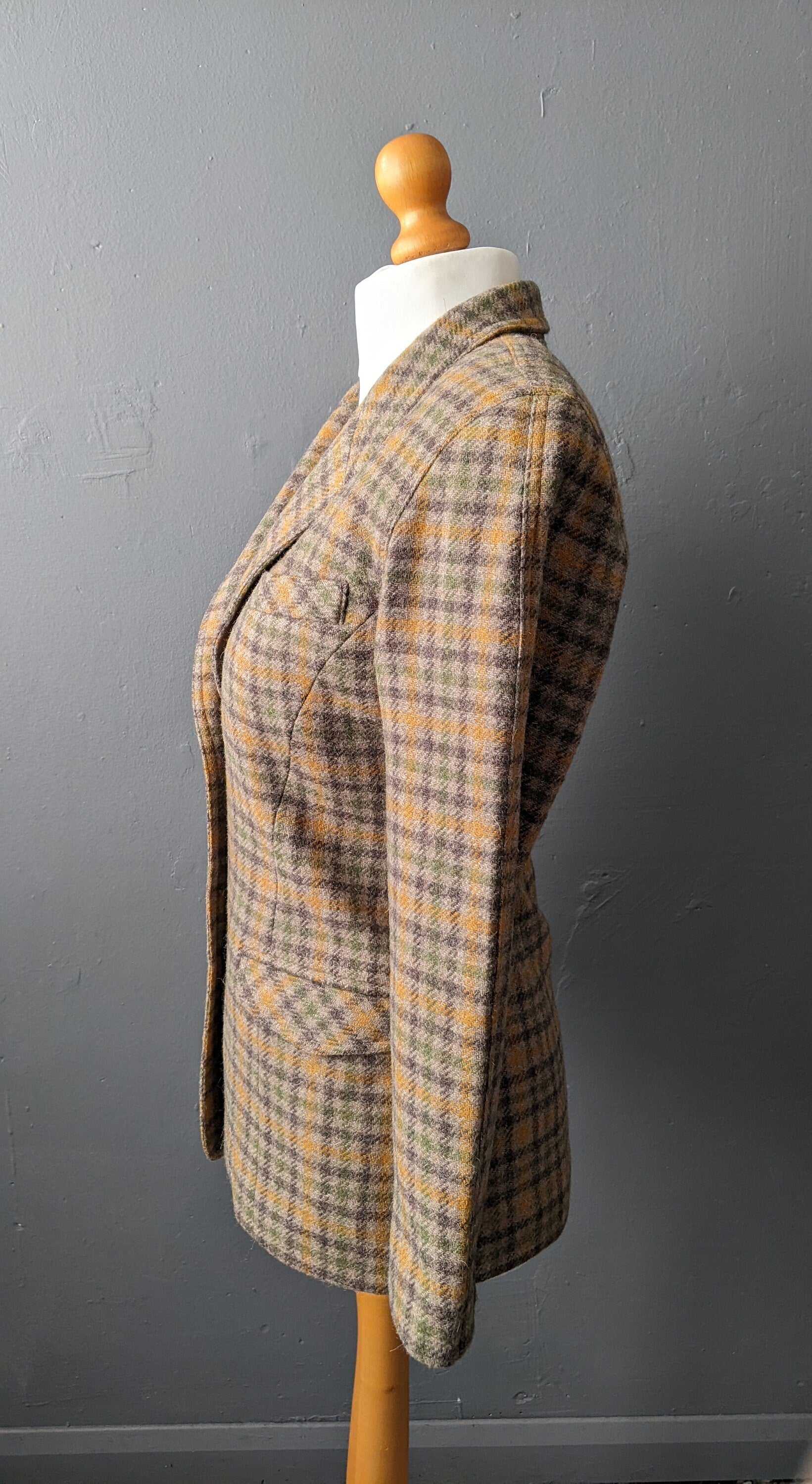 80s Country Check Wool Jacket, Fitted Smart Blazer, Size Small