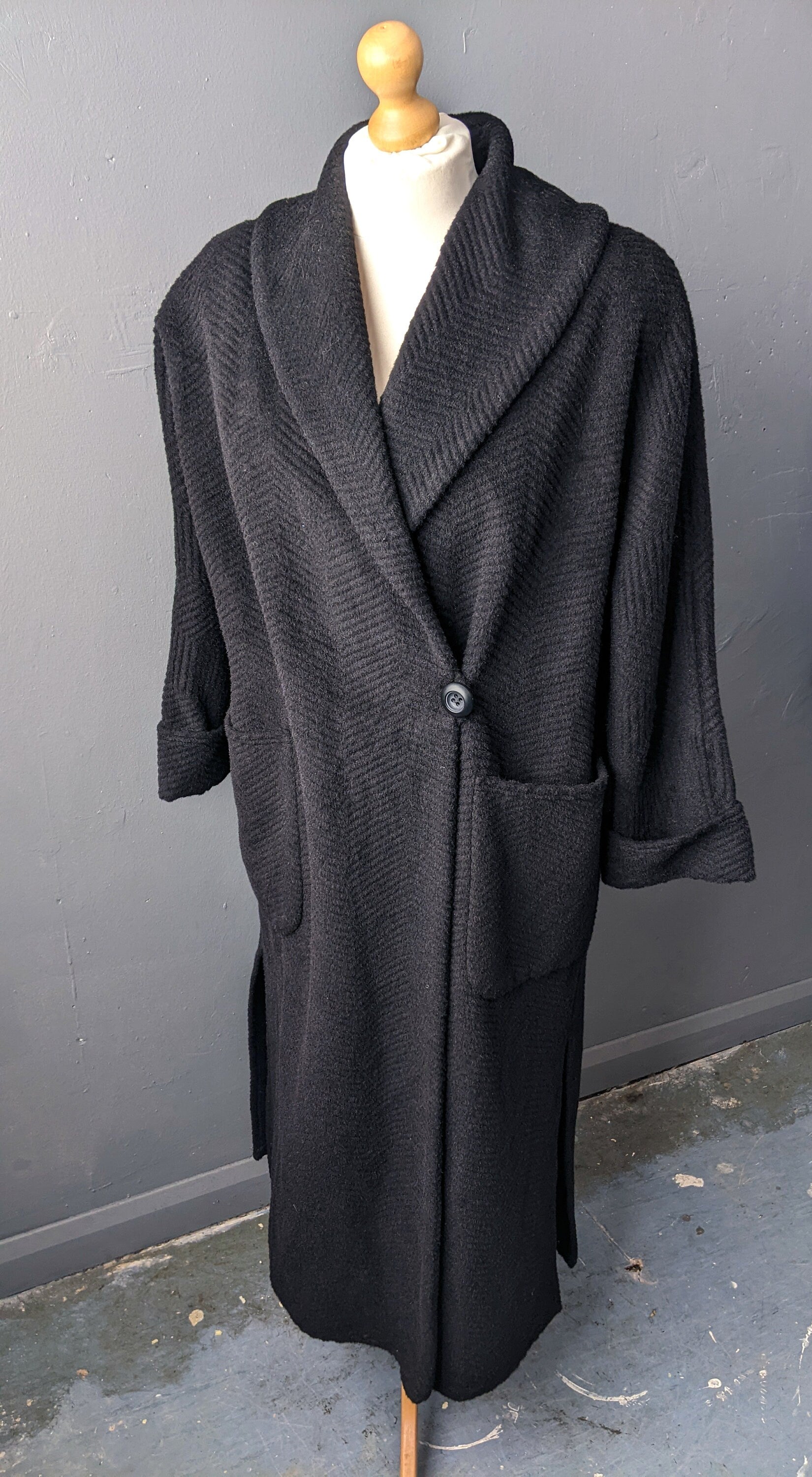 80s Long Mohair Wool Coat by Ajatar, Heavy Winter Car Coat, Large to Plus Size